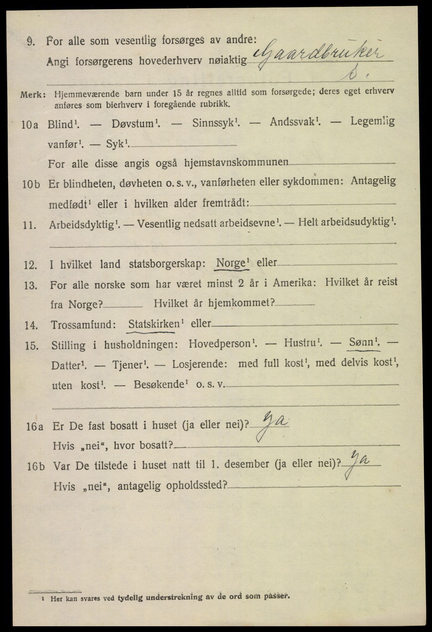 SAK, 1920 census for Vegusdal, 1920, p. 1056