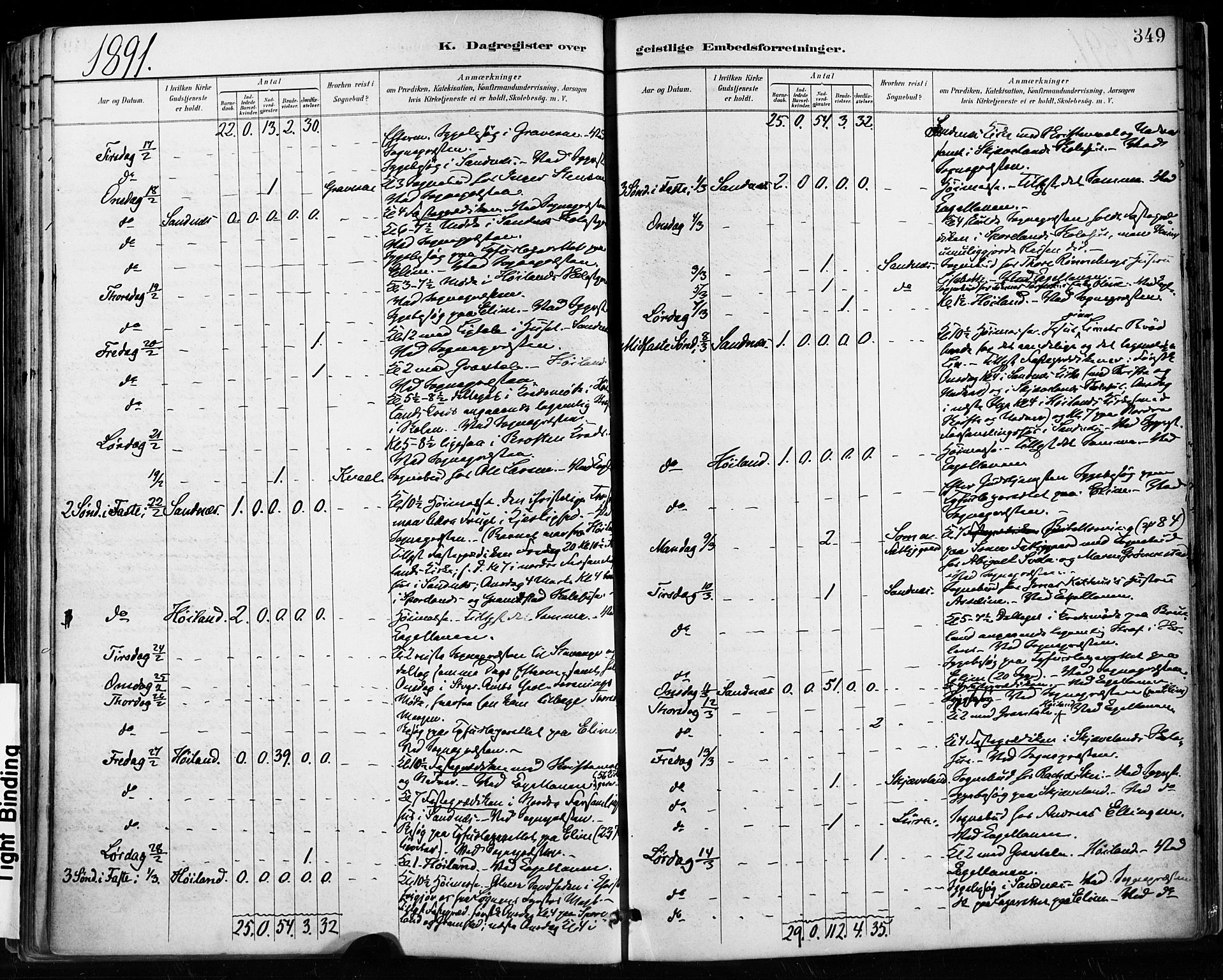 Høyland sokneprestkontor, AV/SAST-A-101799/001/30BA/L0013: Parish register (official) no. A 13.2, 1889-1898, p. 349