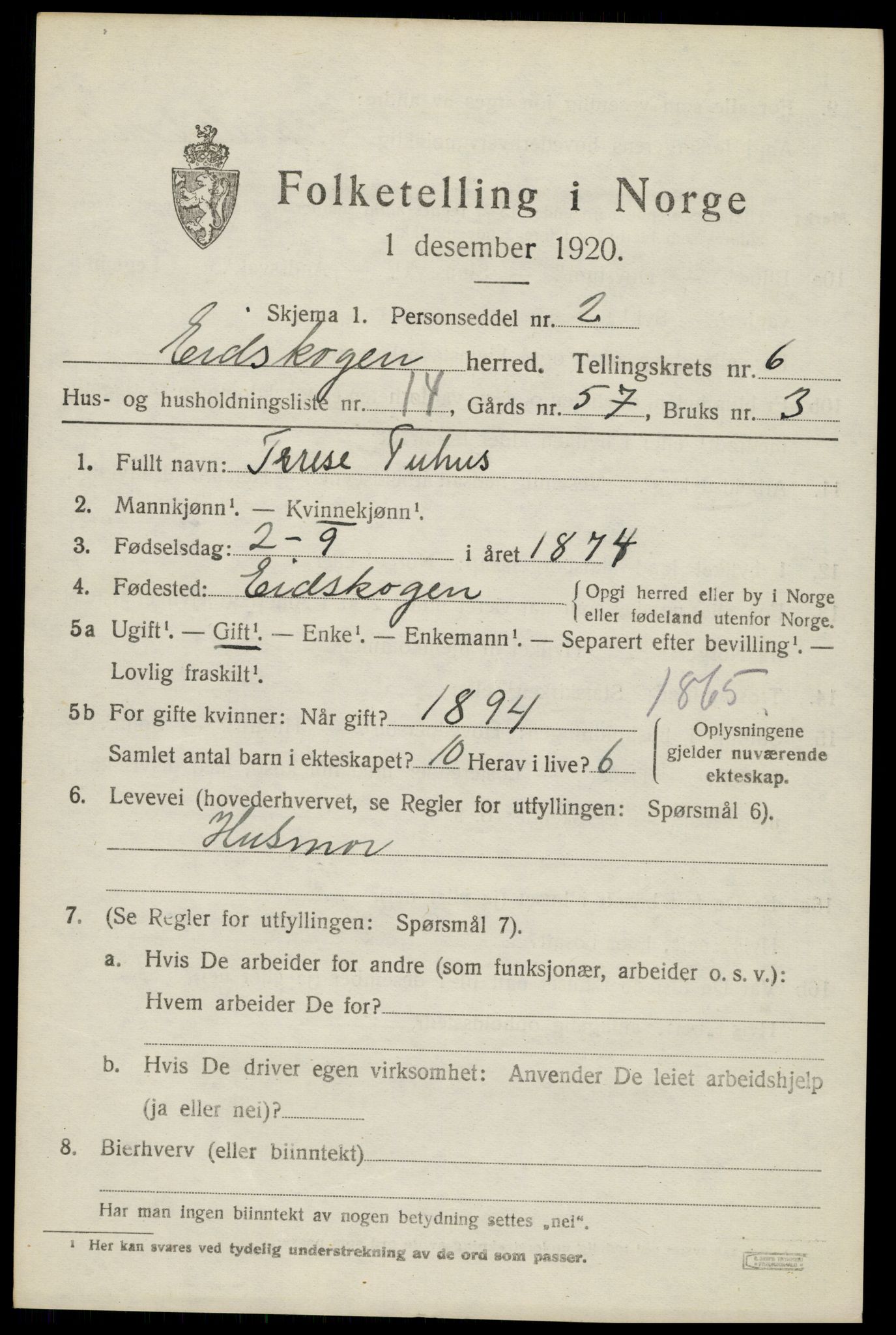 SAH, 1920 census for Eidskog, 1920, p. 6533