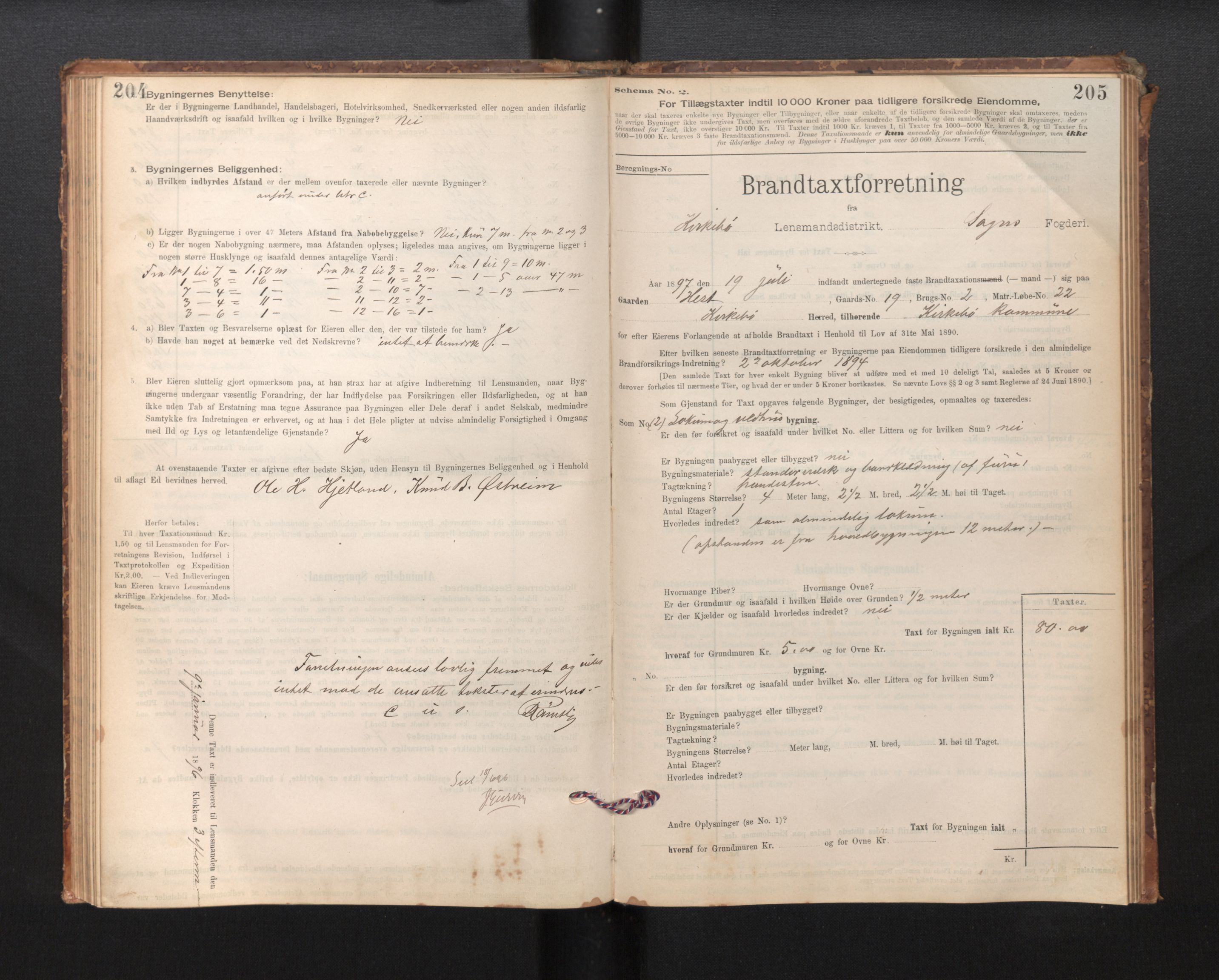 Lensmannen i Kyrkjebø, SAB/A-29001/0012/L0006: Branntakstprotokoll, skjematakst, 1900-1939, p. 204-205