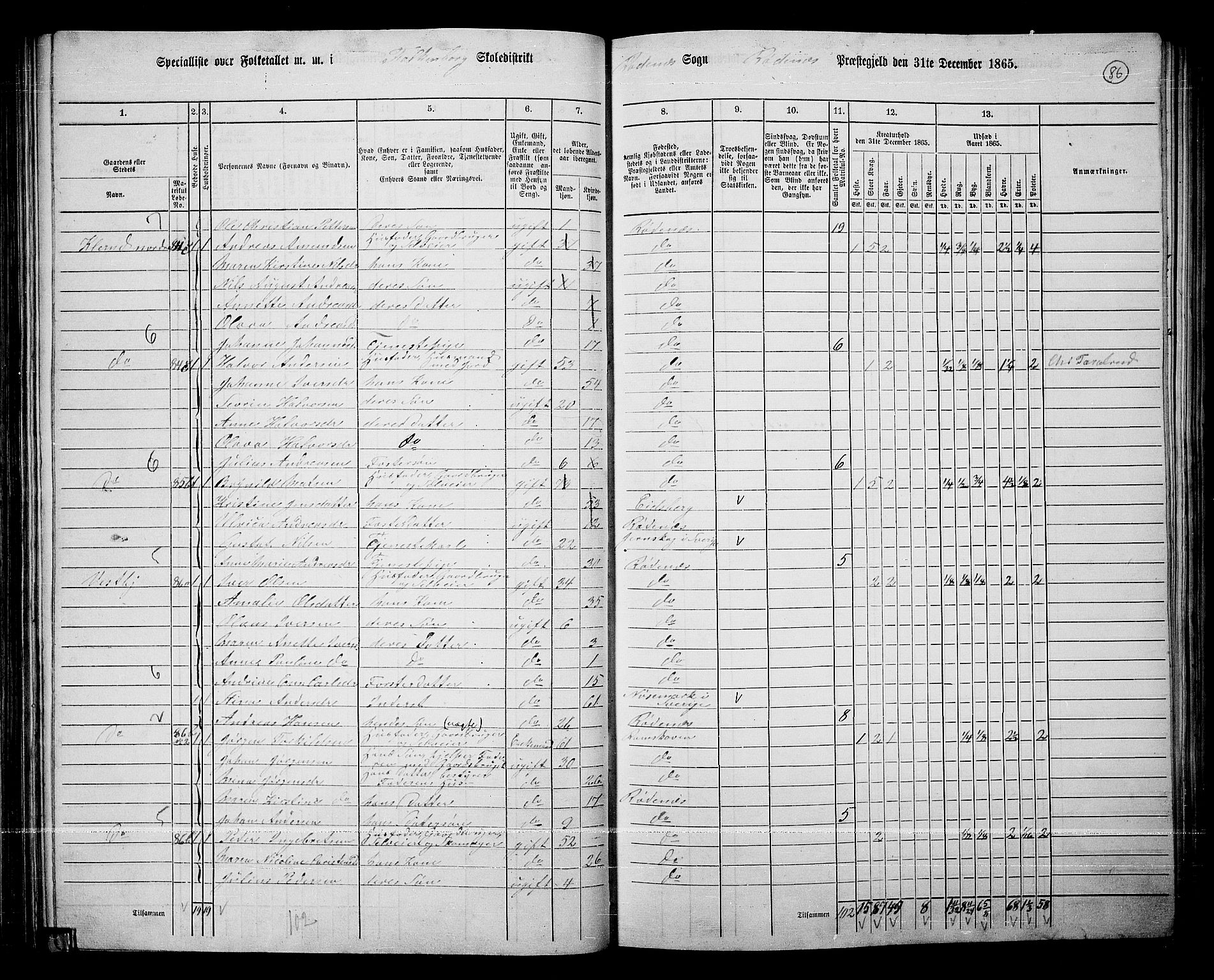 RA, 1865 census for Rødenes, 1865, p. 75