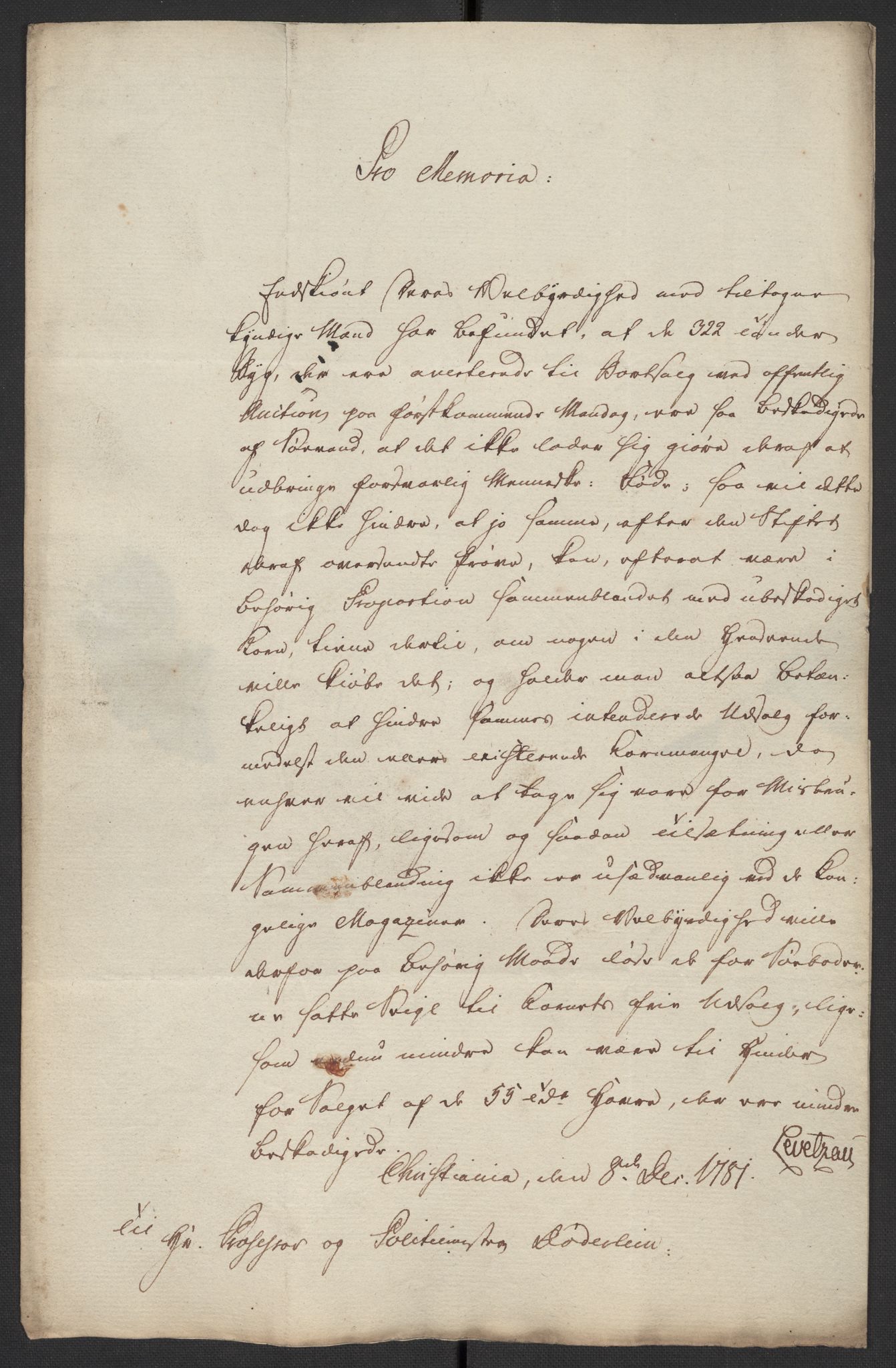 Oslo politidistrikt, AV/SAO-A-10085/D/Da/L0003: Innkomne brev, pro memoria m.v., 1781, p. 69