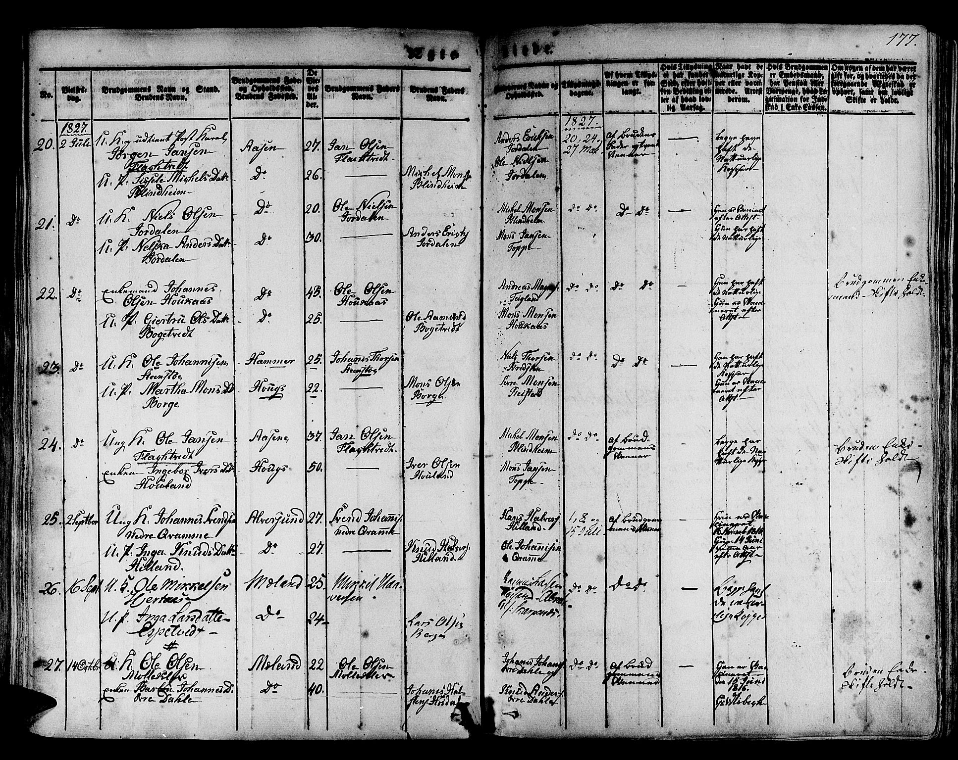 Hamre sokneprestembete, AV/SAB-A-75501/H/Ha/Haa/Haaa/L0011: Parish register (official) no. A 11, 1826-1834, p. 177