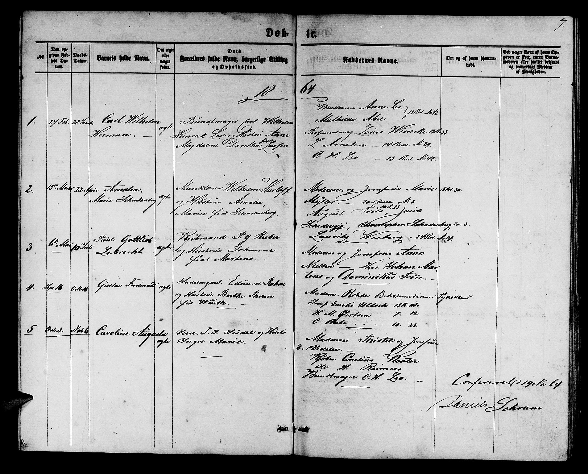 Mariakirken Sokneprestembete, SAB/A-76901/H/Hab/L0003: Parish register (copy) no. A 3, 1862-1877, p. 7