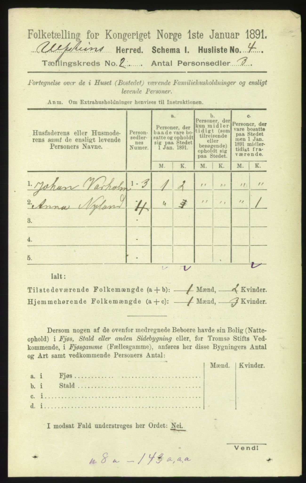 RA, 1891 census for 1516 Ulstein, 1891, p. 258