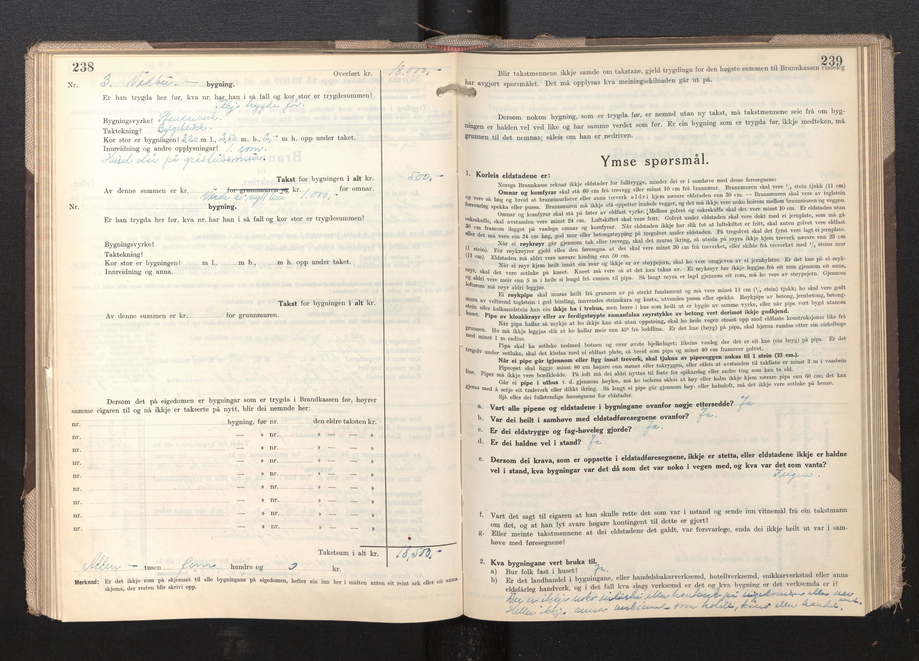 Lensmannen i Leikanger, AV/SAB-A-29201/0012/L0009: Branntakstprotokoll, skjematakst, 1946-1952, p. 238-239