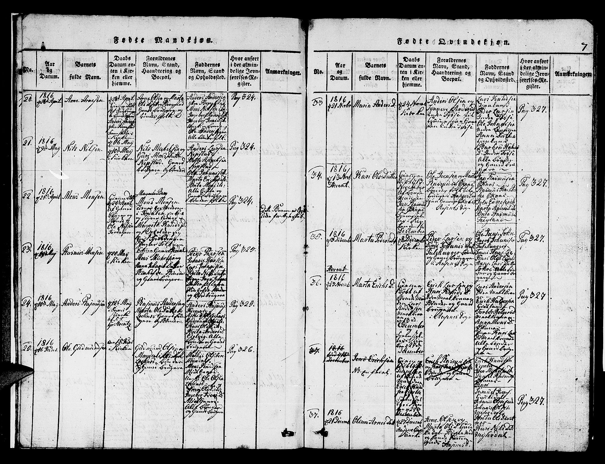 Hamre sokneprestembete, AV/SAB-A-75501/H/Ha/Hab: Parish register (copy) no. A 1, 1816-1826, p. 7