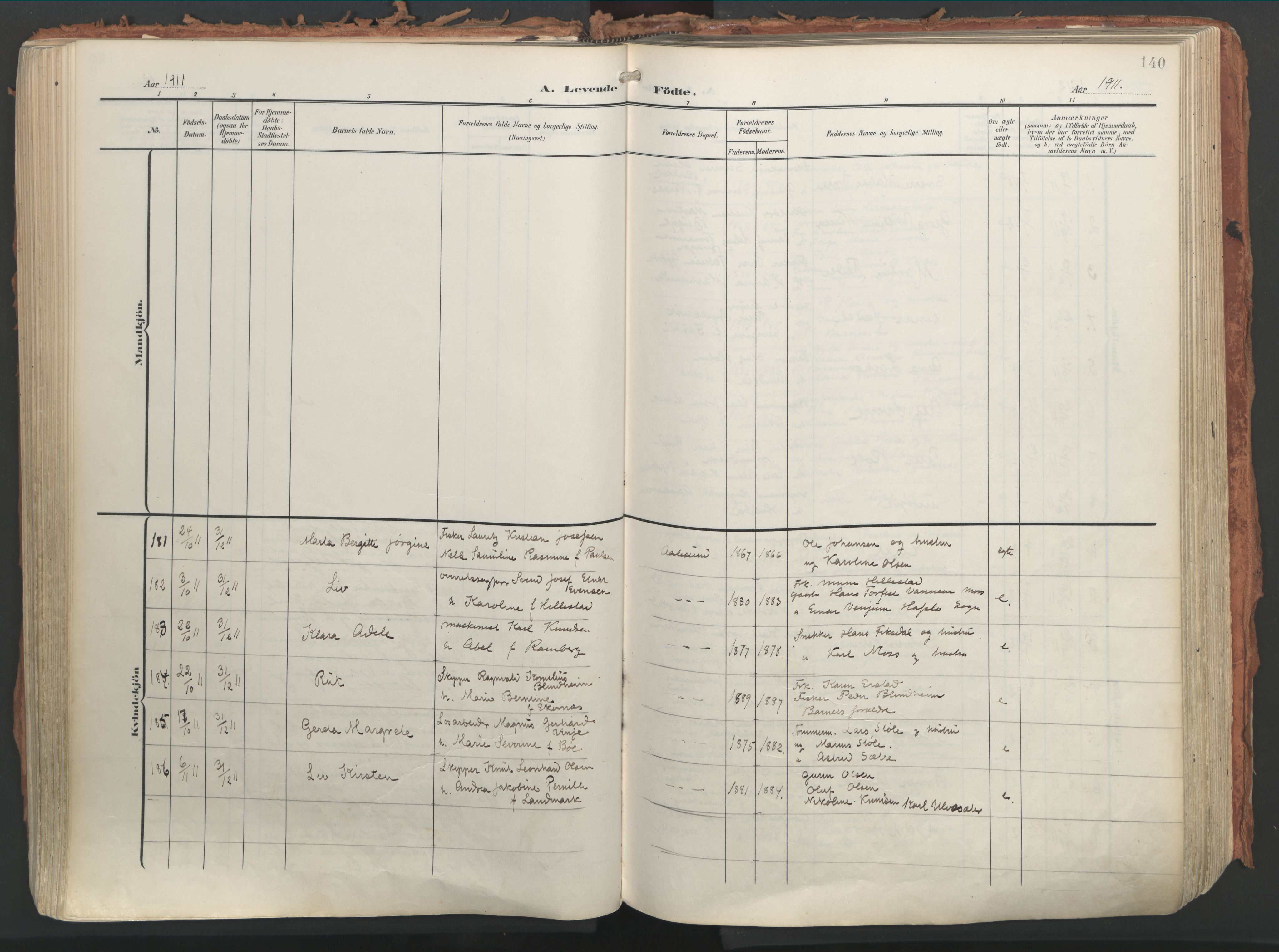 Ministerialprotokoller, klokkerbøker og fødselsregistre - Møre og Romsdal, AV/SAT-A-1454/529/L0460: Parish register (official) no. 529A10, 1906-1917, p. 140