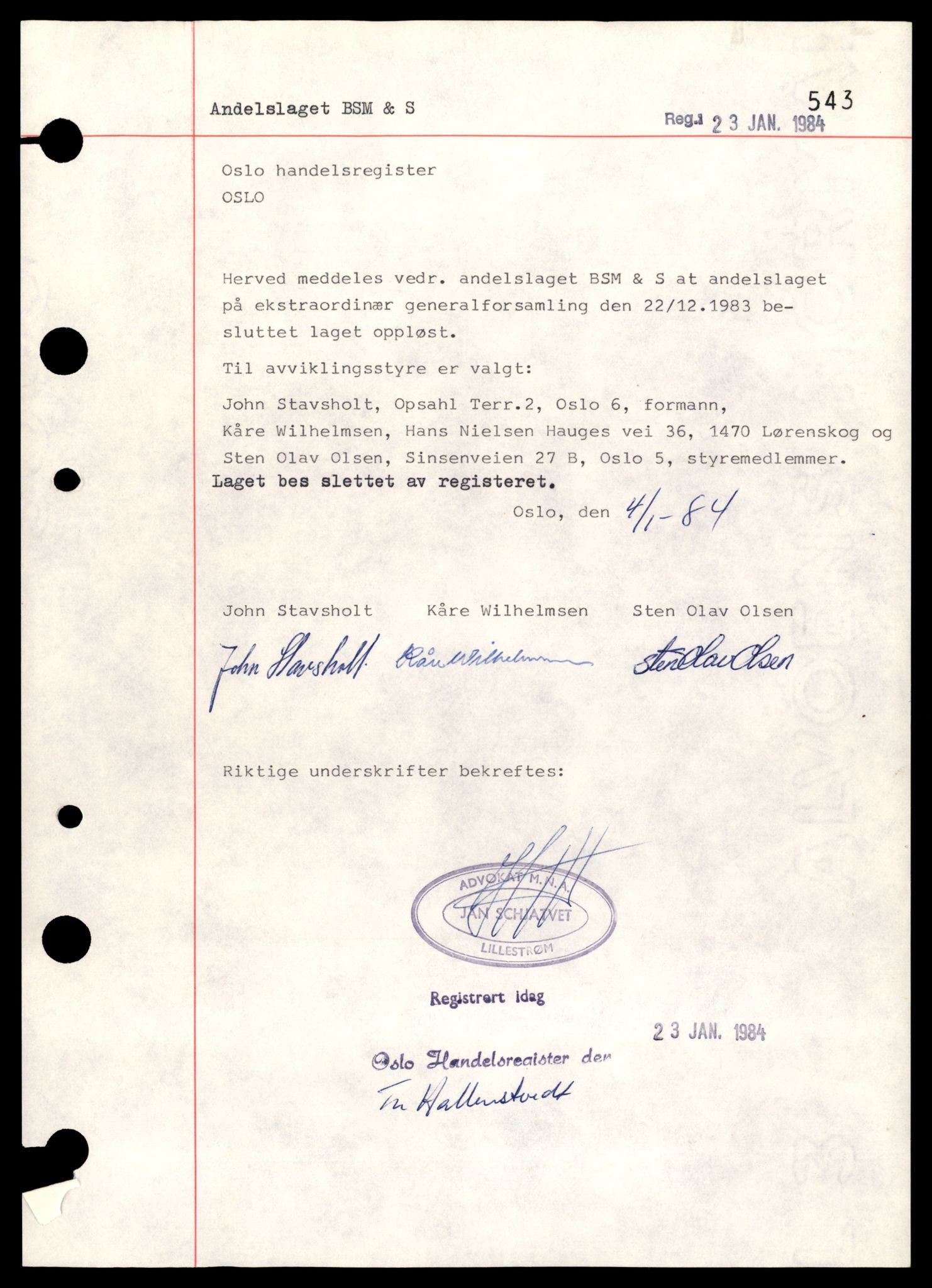 Oslo byfogd, Handelsregisteret, AV/SAT-A-10867/G/Gb/Gbb/L0064: Registreringsmeldinger, Bs-E, 1984, p. 3