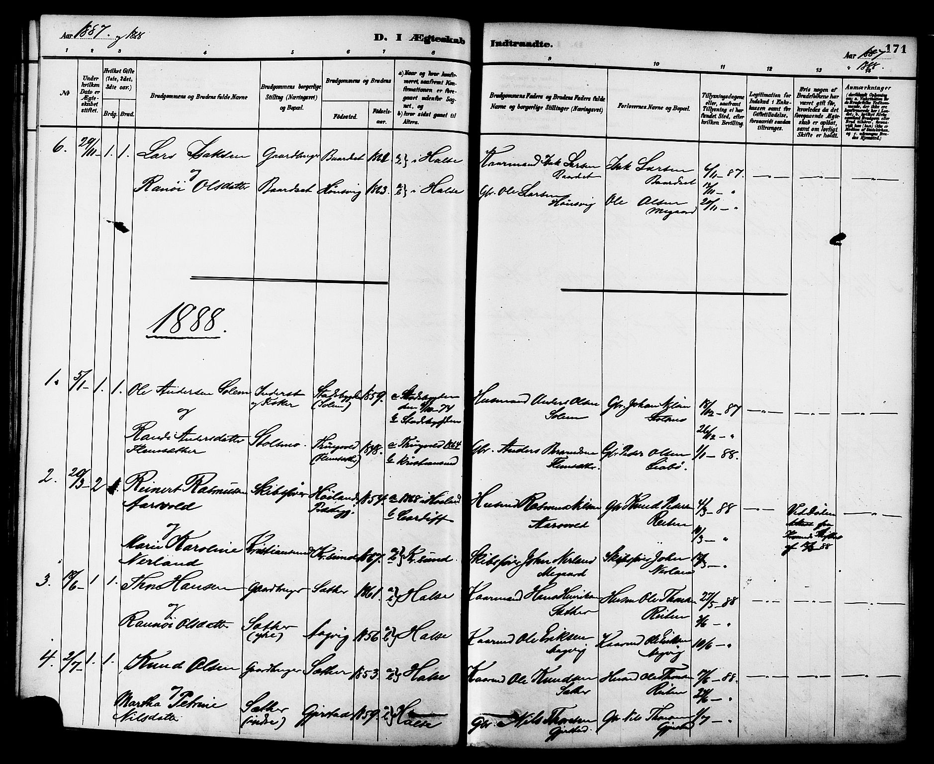 Ministerialprotokoller, klokkerbøker og fødselsregistre - Møre og Romsdal, SAT/A-1454/576/L0885: Parish register (official) no. 576A03, 1880-1898, p. 171