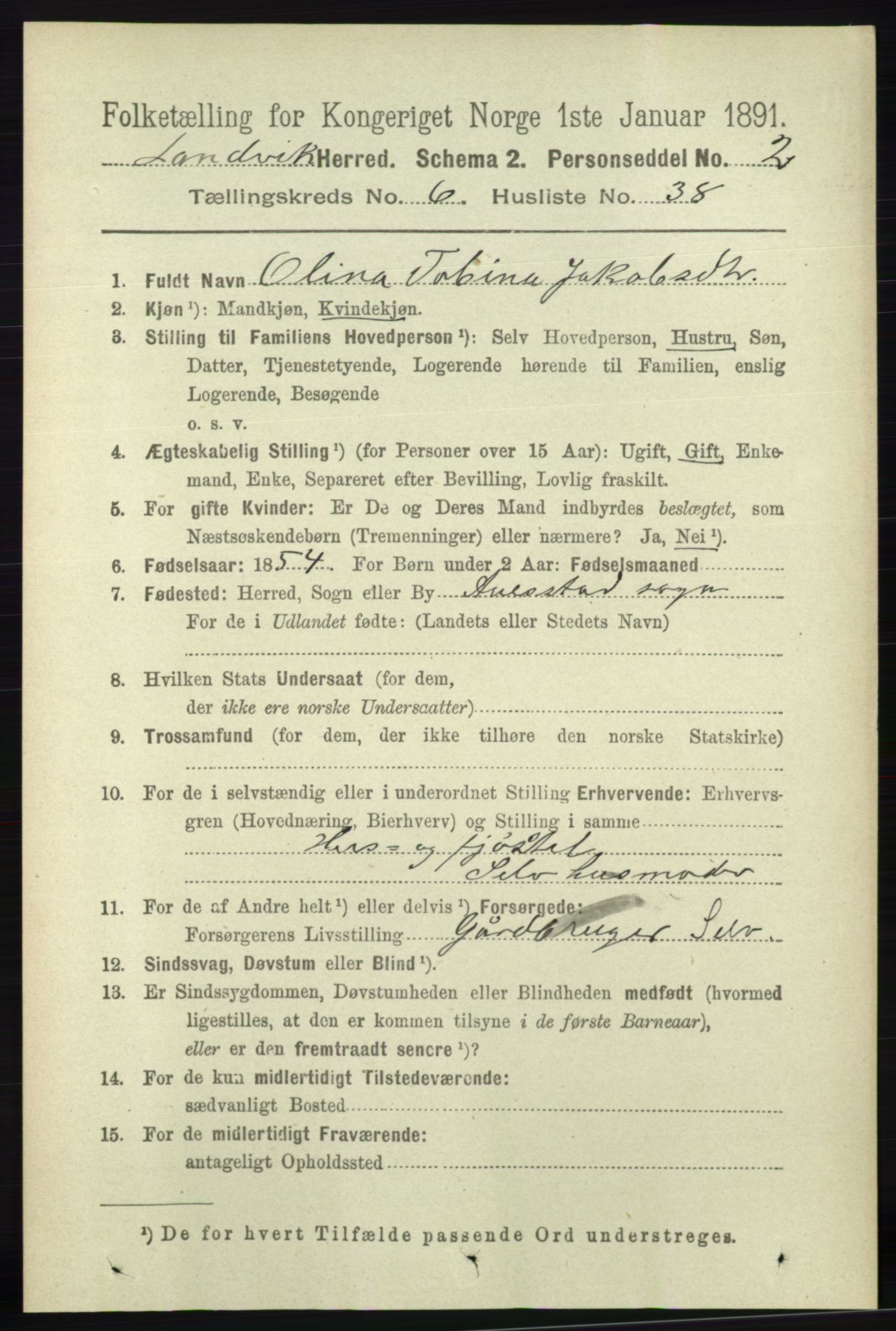 RA, 1891 census for 0924 Landvik, 1891, p. 2704