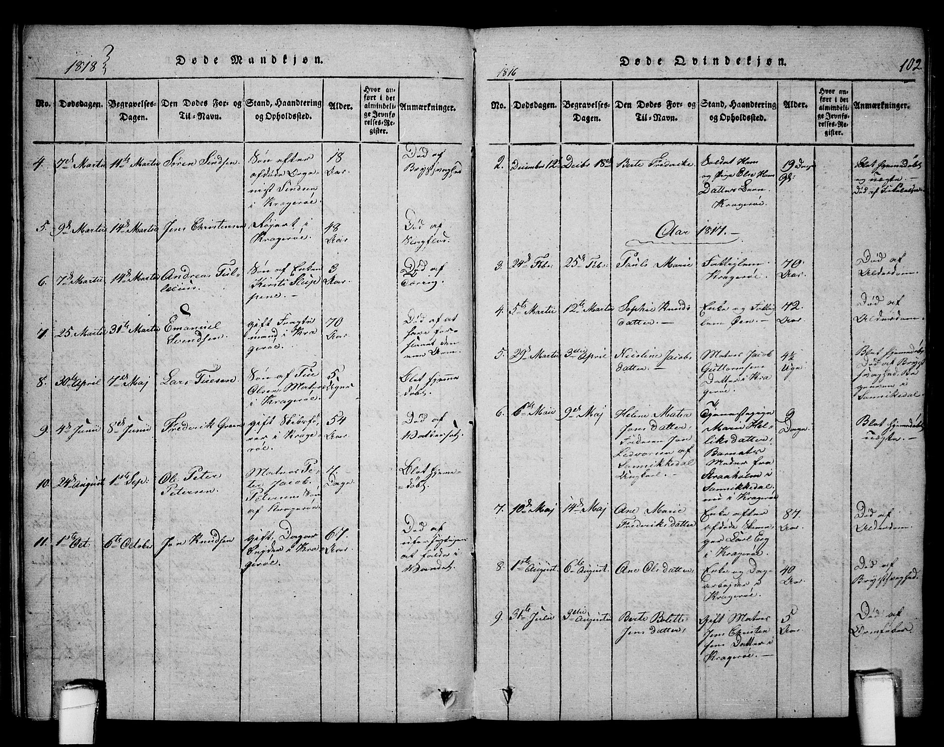Kragerø kirkebøker, SAKO/A-278/F/Fa/L0004: Parish register (official) no. 4, 1814-1831, p. 102