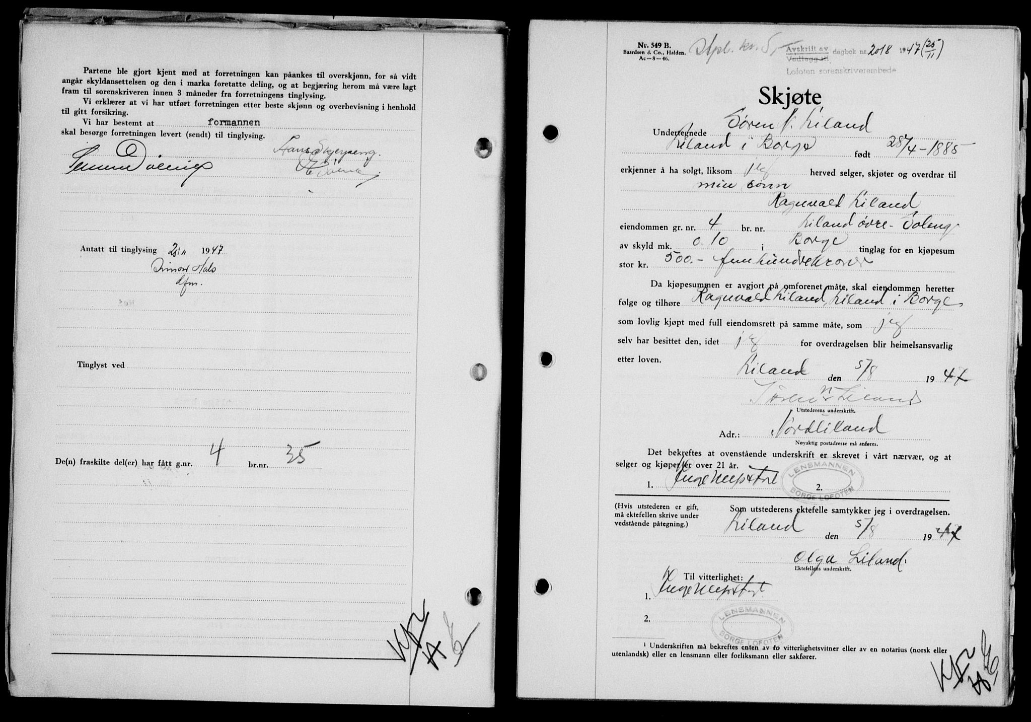 Lofoten sorenskriveri, SAT/A-0017/1/2/2C/L0017a: Mortgage book no. 17a, 1947-1948, Diary no: : 2018/1947