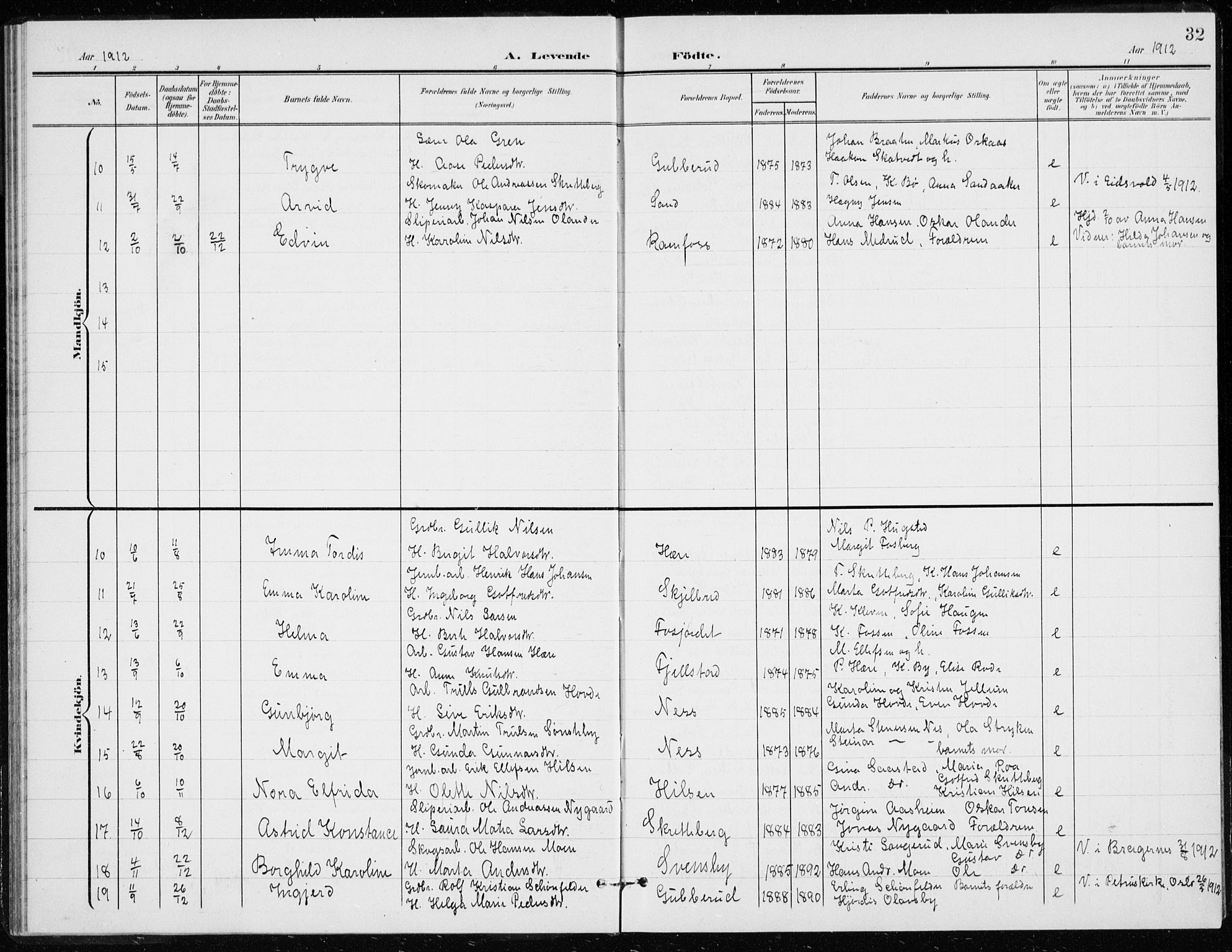 Modum kirkebøker, AV/SAKO-A-234/G/Gd/L0001: Parish register (copy) no. IV 1, 1901-1921, p. 32