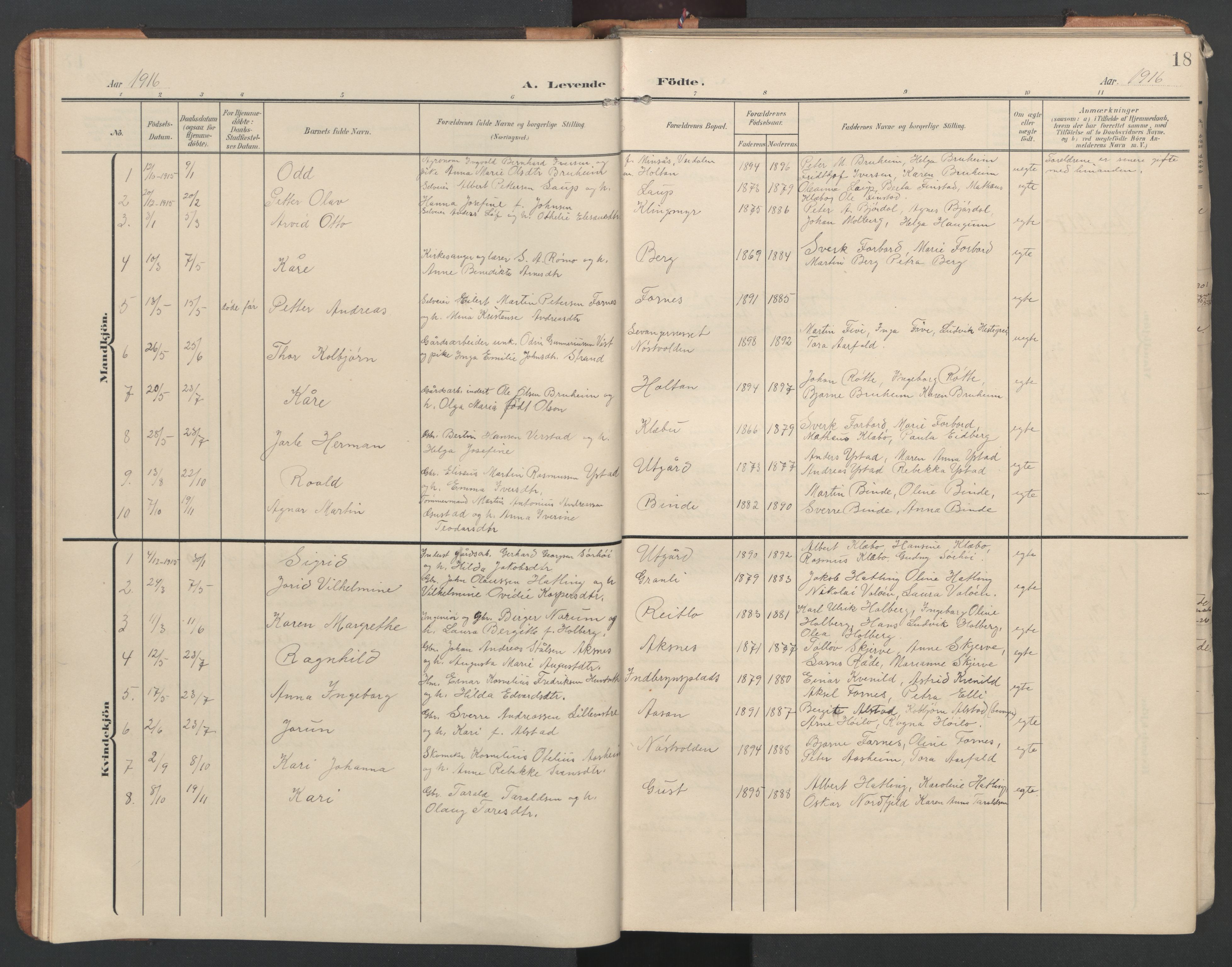 Ministerialprotokoller, klokkerbøker og fødselsregistre - Nord-Trøndelag, SAT/A-1458/746/L0455: Parish register (copy) no. 746C01, 1908-1933, p. 18