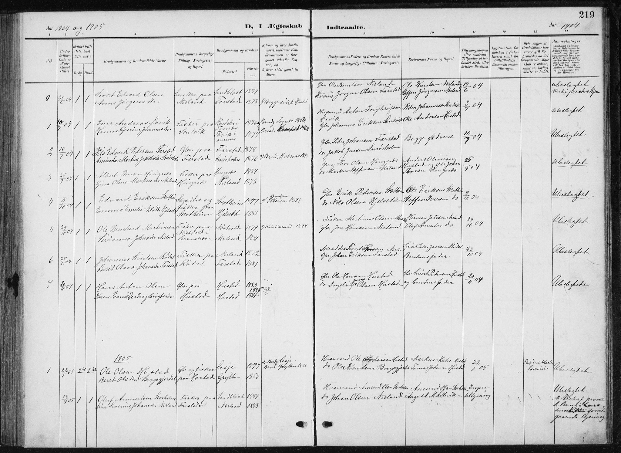 Ministerialprotokoller, klokkerbøker og fødselsregistre - Møre og Romsdal, AV/SAT-A-1454/567/L0784: Parish register (copy) no. 567C04, 1903-1938, p. 219