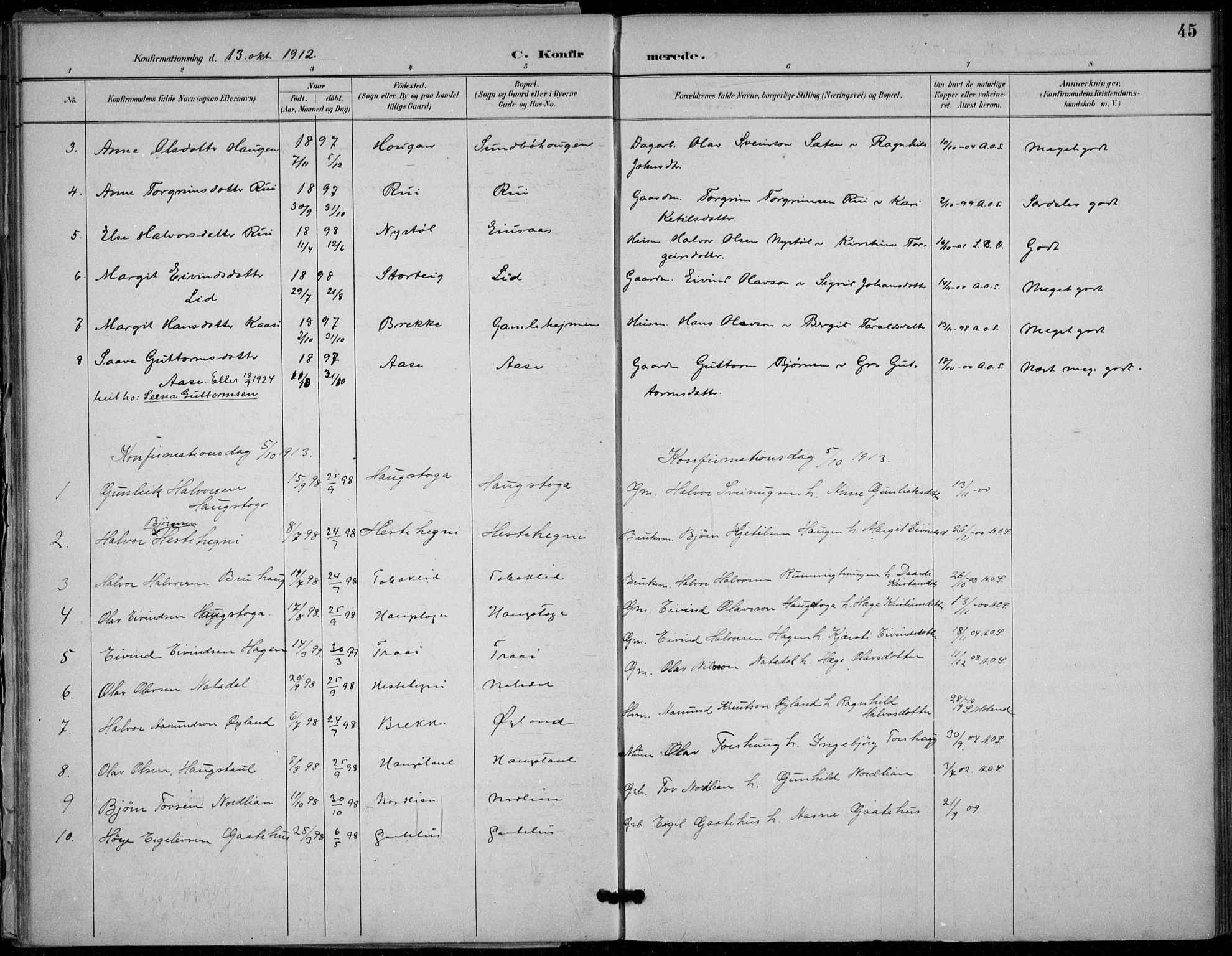 Seljord kirkebøker, SAKO/A-20/F/Fb/L0002: Parish register (official) no. II 2, 1887-1917, p. 45