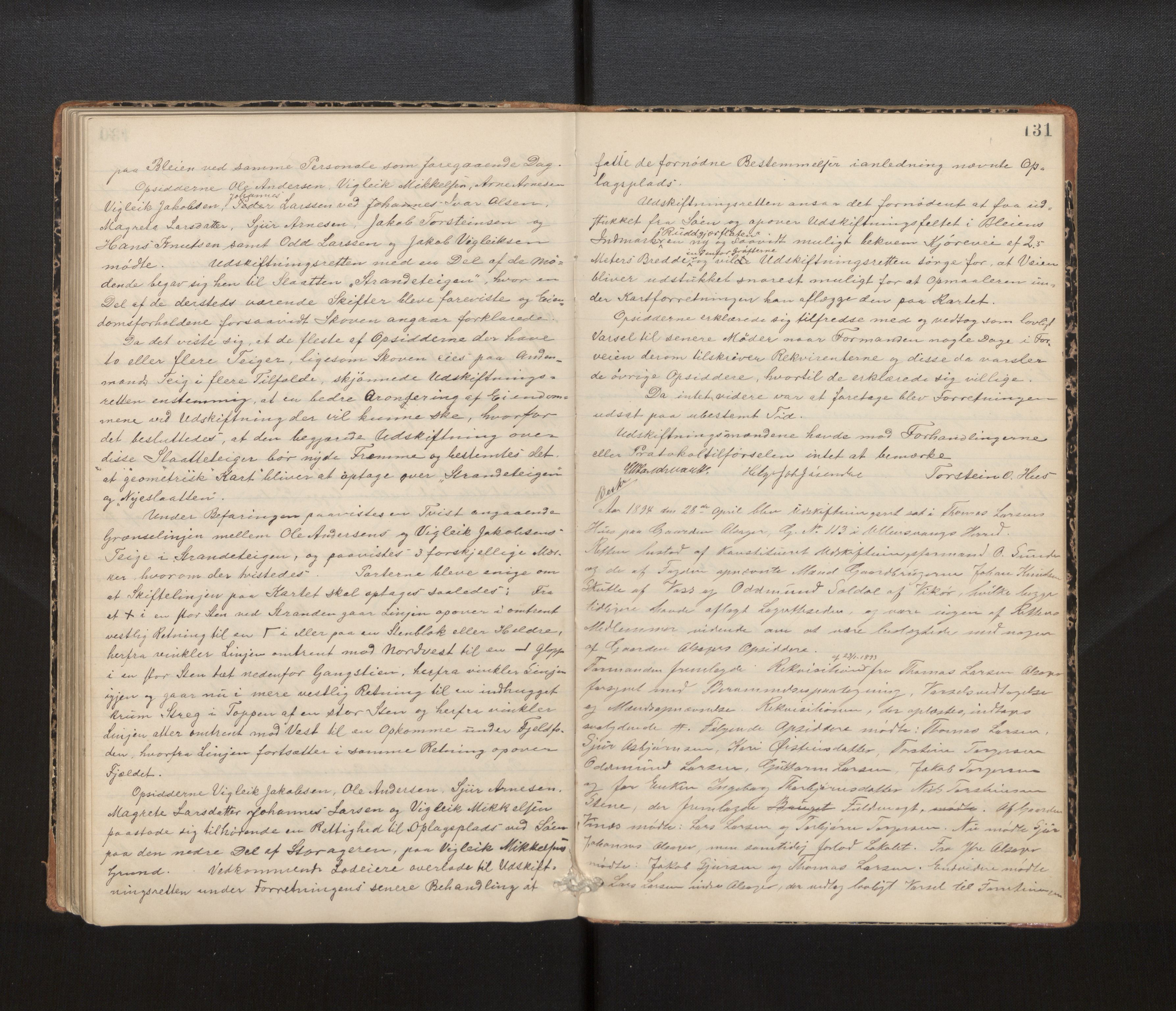 Hordaland jordskiftedøme - IV Hardanger jordskiftedistrikt, AV/SAB-A-7101/A/Aa/L0013: Forhandlingsprotokoll, 1890-1894, p. 130b-131a