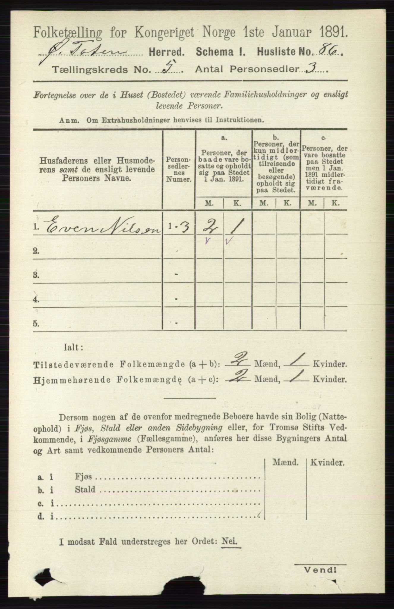 RA, 1891 census for 0528 Østre Toten, 1891, p. 3176