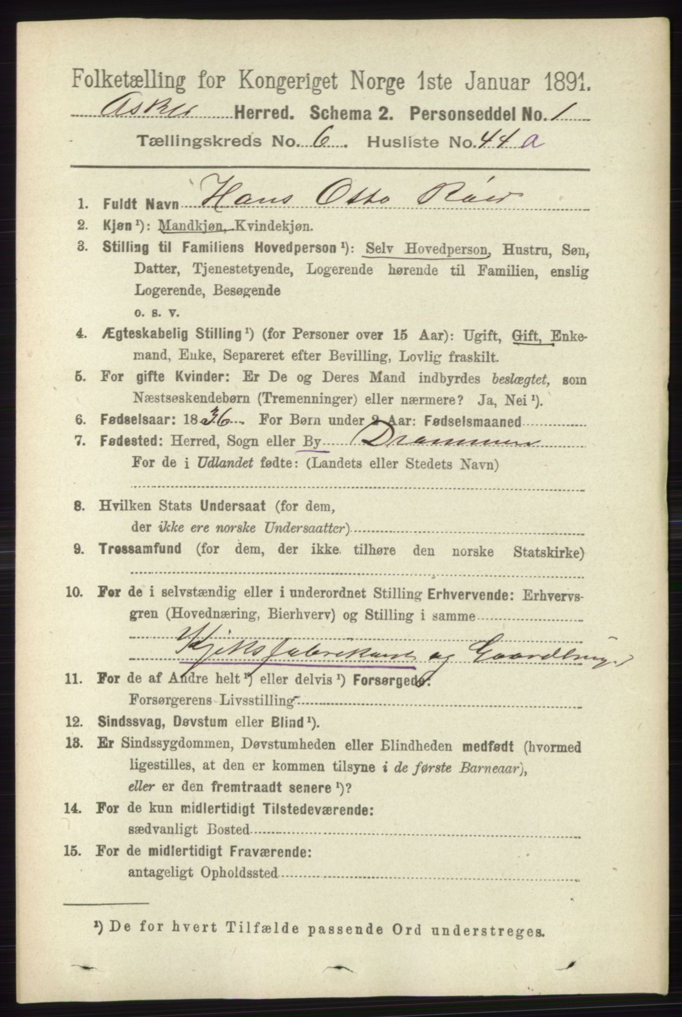 RA, 1891 census for 0220 Asker, 1891, p. 4454