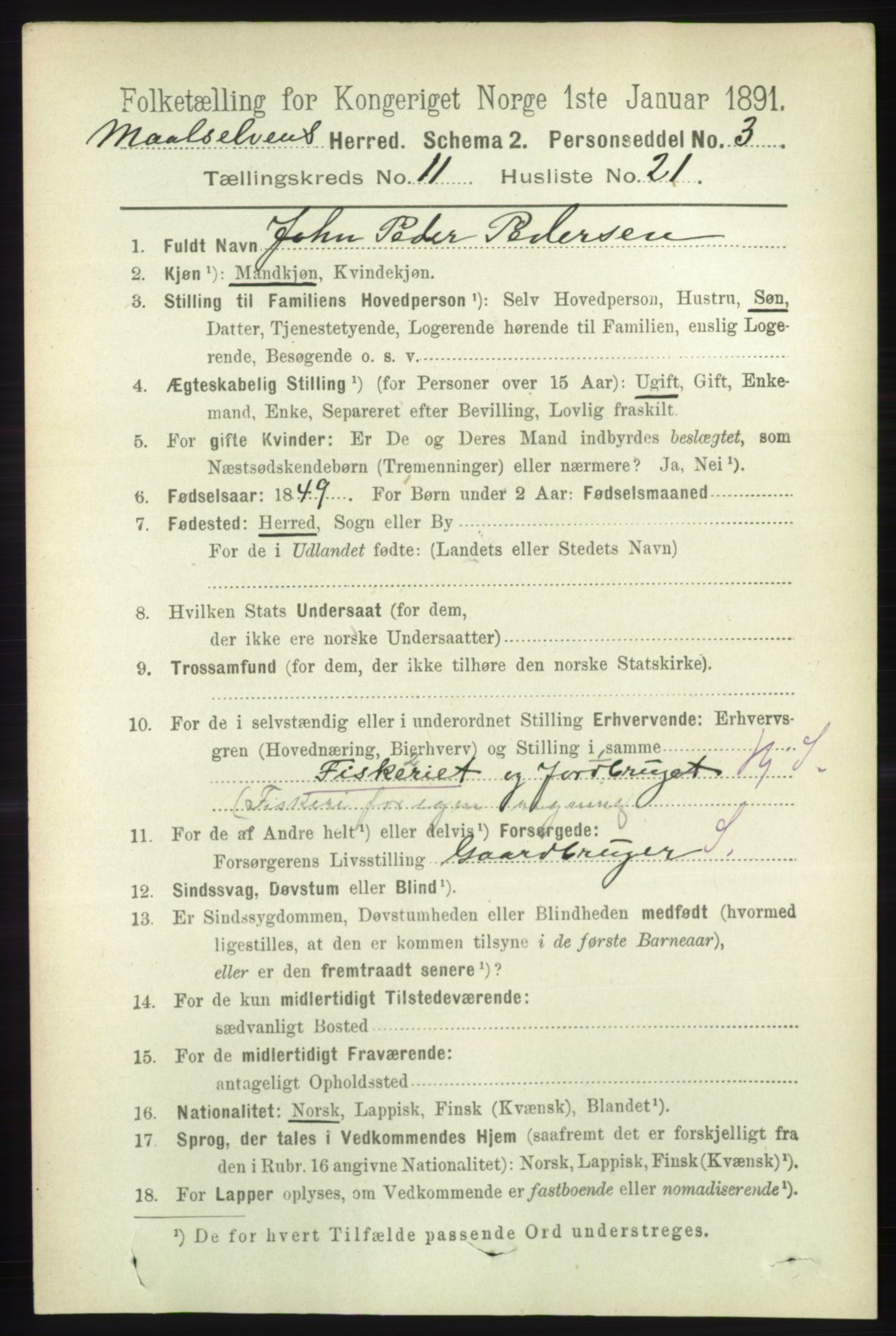 RA, 1891 census for 1924 Målselv, 1891, p. 3410