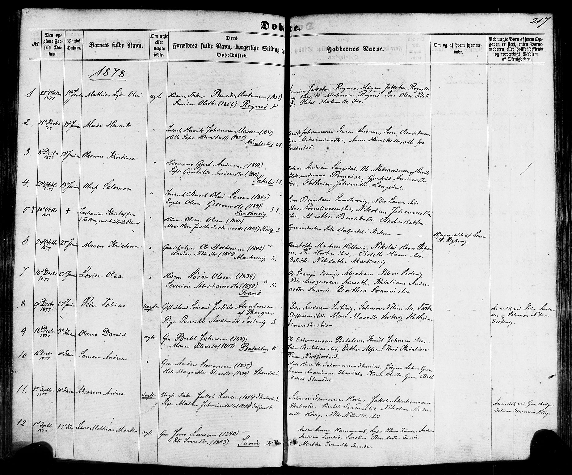 Kinn sokneprestembete, SAB/A-80801/H/Haa/Haaa/L0006: Parish register (official) no. A 6, 1857-1885, p. 217