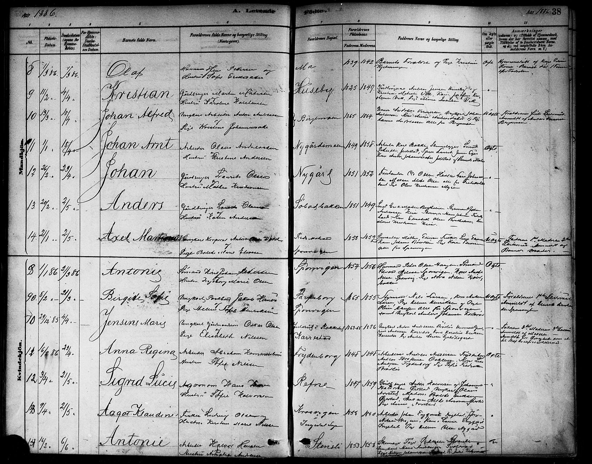 Berg prestekontor Kirkebøker, AV/SAO-A-10902/F/Fa/L0006: Parish register (official) no. I 6, 1878-1887, p. 38