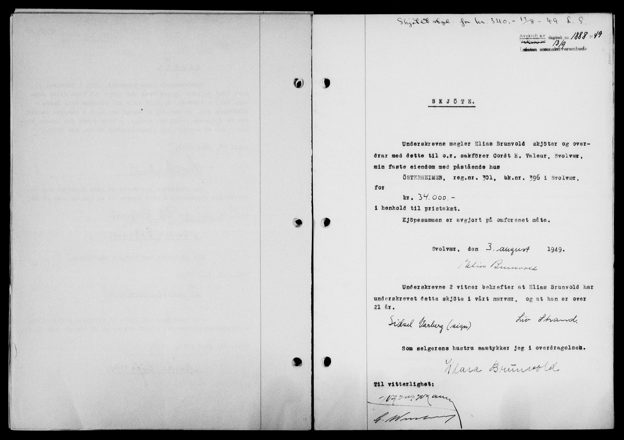 Lofoten sorenskriveri, SAT/A-0017/1/2/2C/L0021a: Mortgage book no. 21a, 1949-1949, Diary no: : 1888/1949