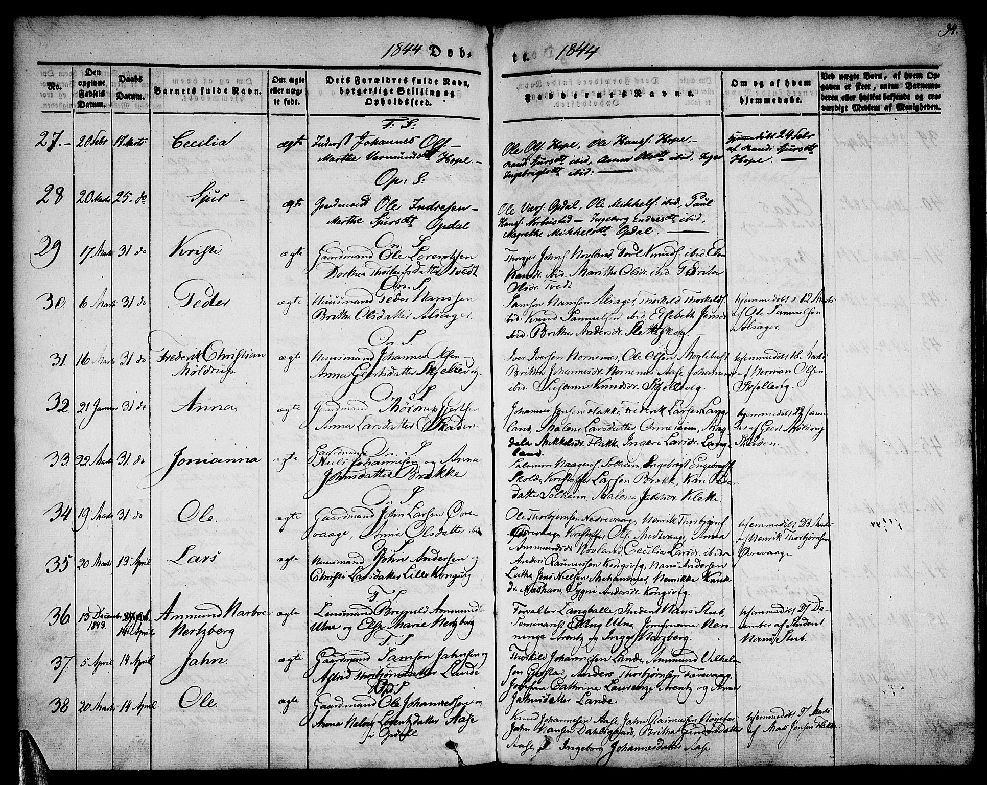 Tysnes sokneprestembete, SAB/A-78601/H/Haa: Parish register (official) no. A 9, 1837-1848, p. 94
