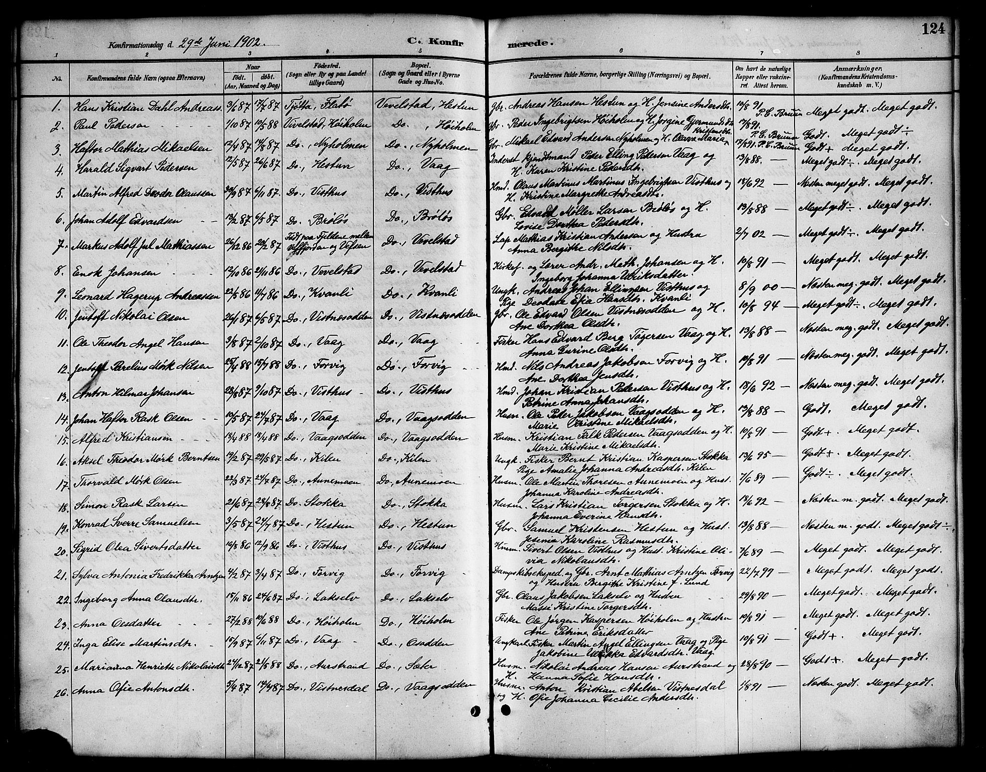 Ministerialprotokoller, klokkerbøker og fødselsregistre - Nordland, SAT/A-1459/819/L0277: Parish register (copy) no. 819C03, 1888-1917, p. 124