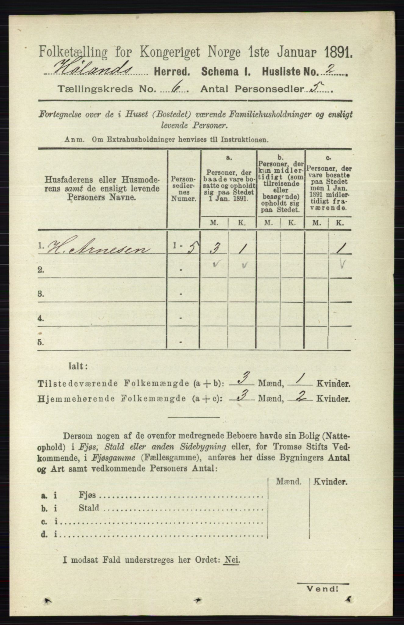 RA, 1891 census for 0221 Høland, 1891, p. 4261