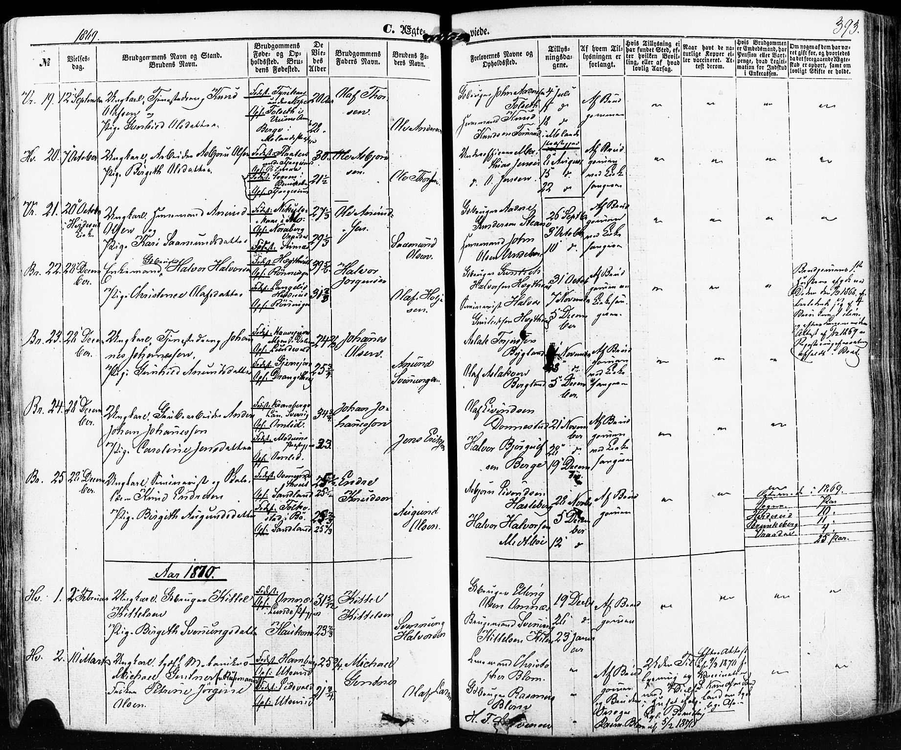 Kviteseid kirkebøker, AV/SAKO-A-276/F/Fa/L0007: Parish register (official) no. I 7, 1859-1881, p. 393