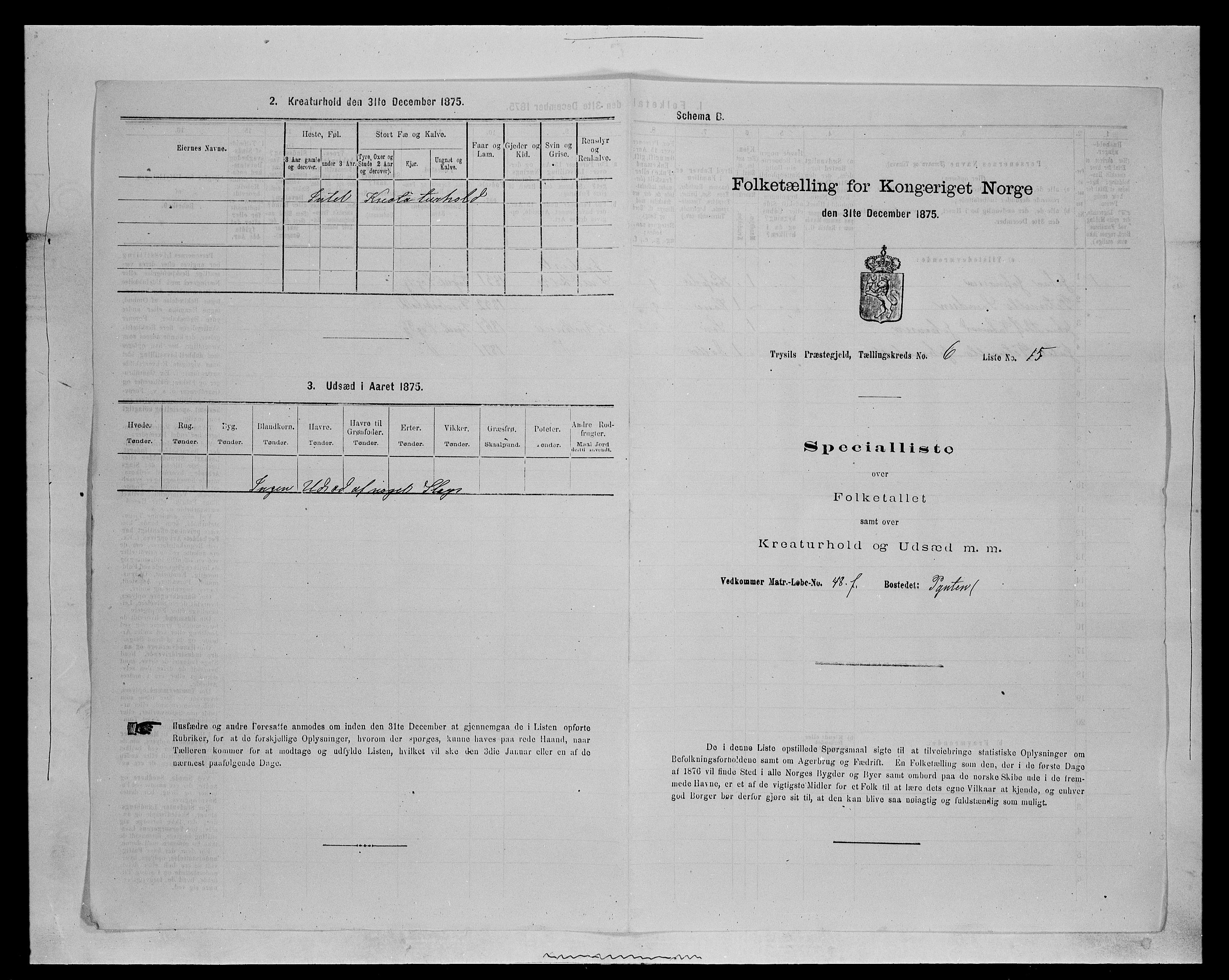 SAH, 1875 census for 0428P Trysil, 1875, p. 749