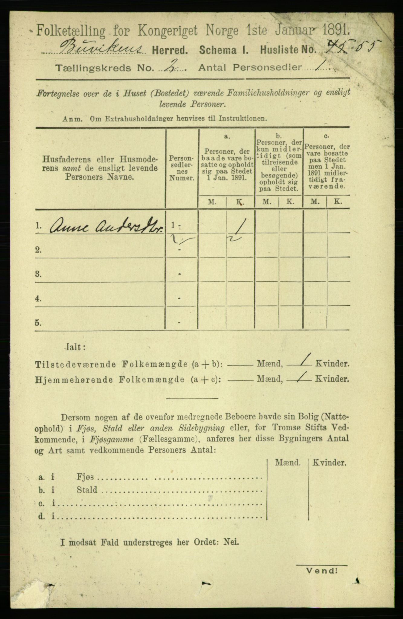 RA, 1891 census for 1656 Buvik, 1891, p. 609