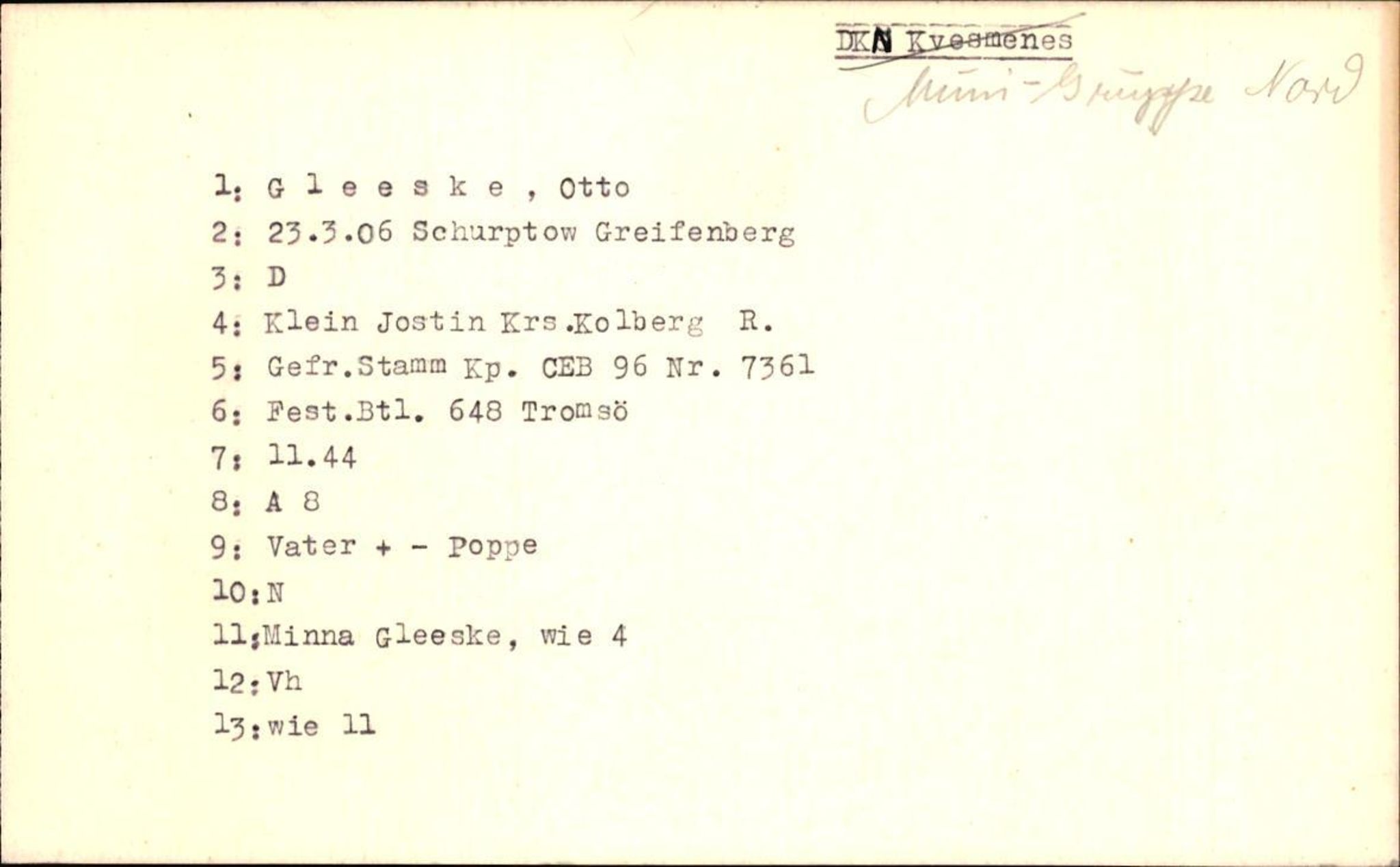 Hjemsendte tyskere , RA/RAFA-6487/D/Da/L0002: Gleeske-Krause, 1945-1947, p. 1