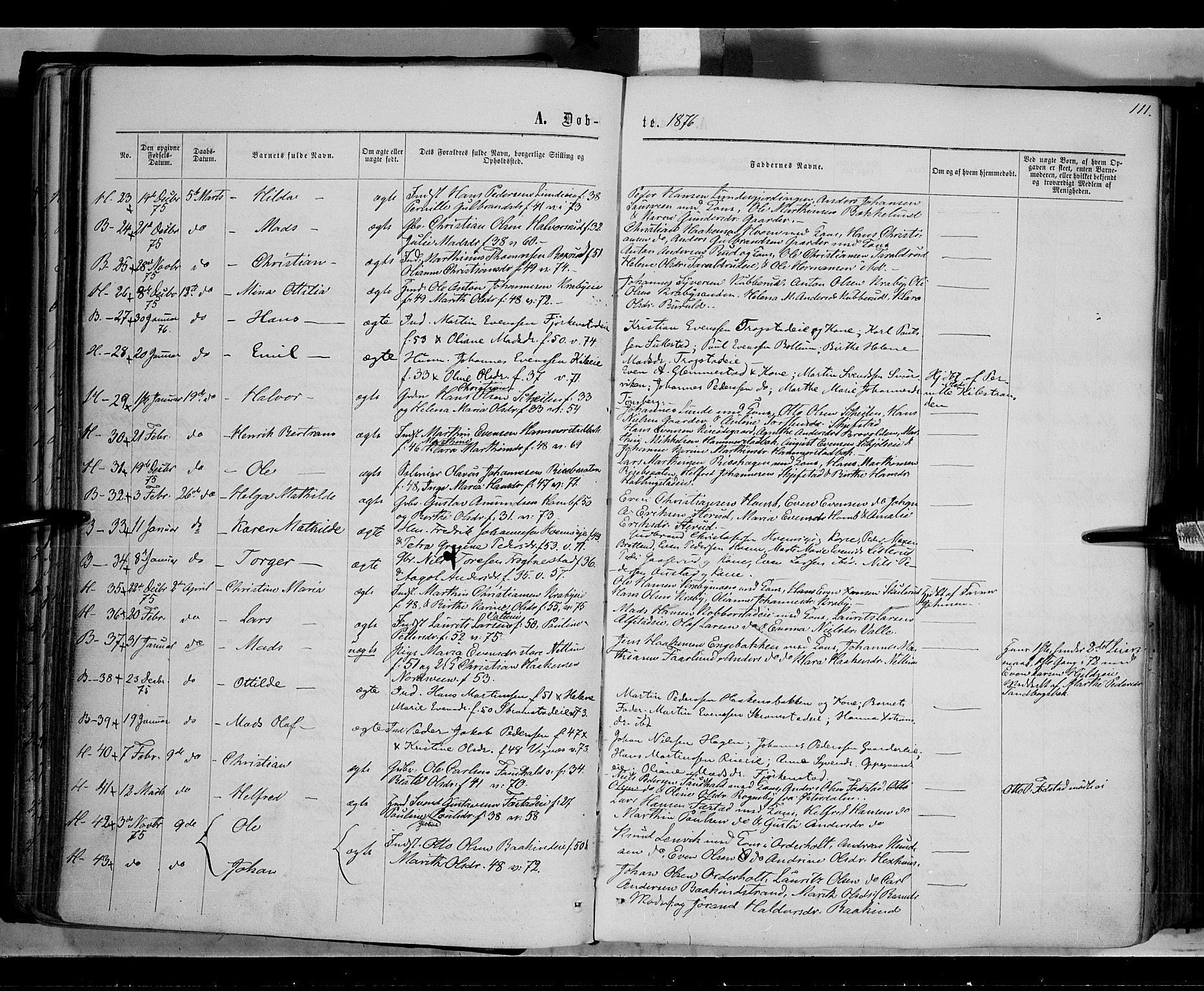 Østre Toten prestekontor, SAH/PREST-104/H/Ha/Haa/L0005: Parish register (official) no. 5, 1866-1877, p. 111