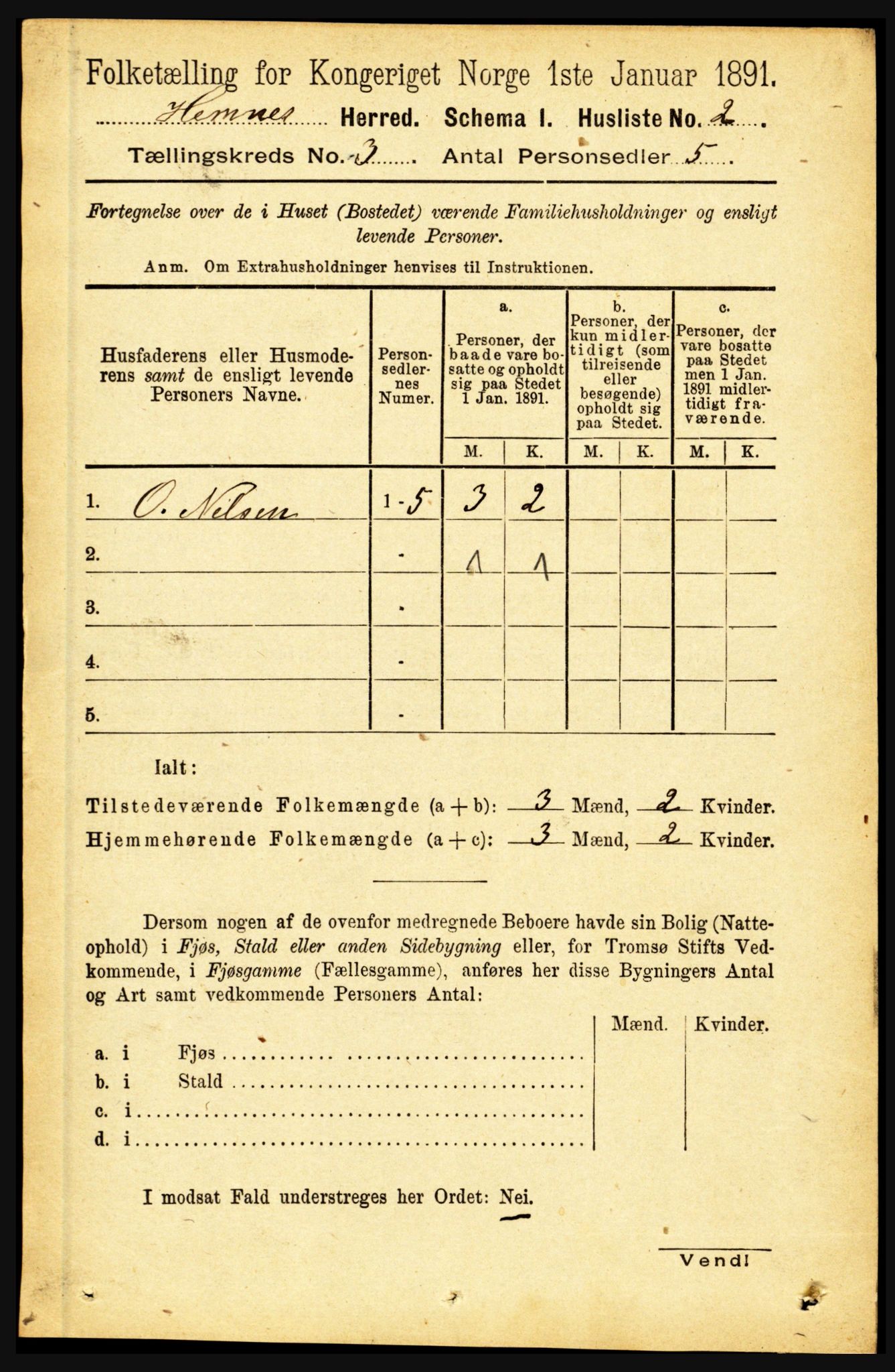 RA, 1891 census for 1832 Hemnes, 1891, p. 1884