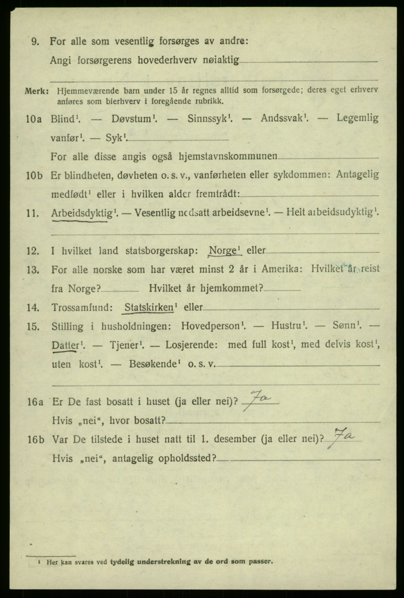 SAB, 1920 census for Aurland, 1920, p. 4295