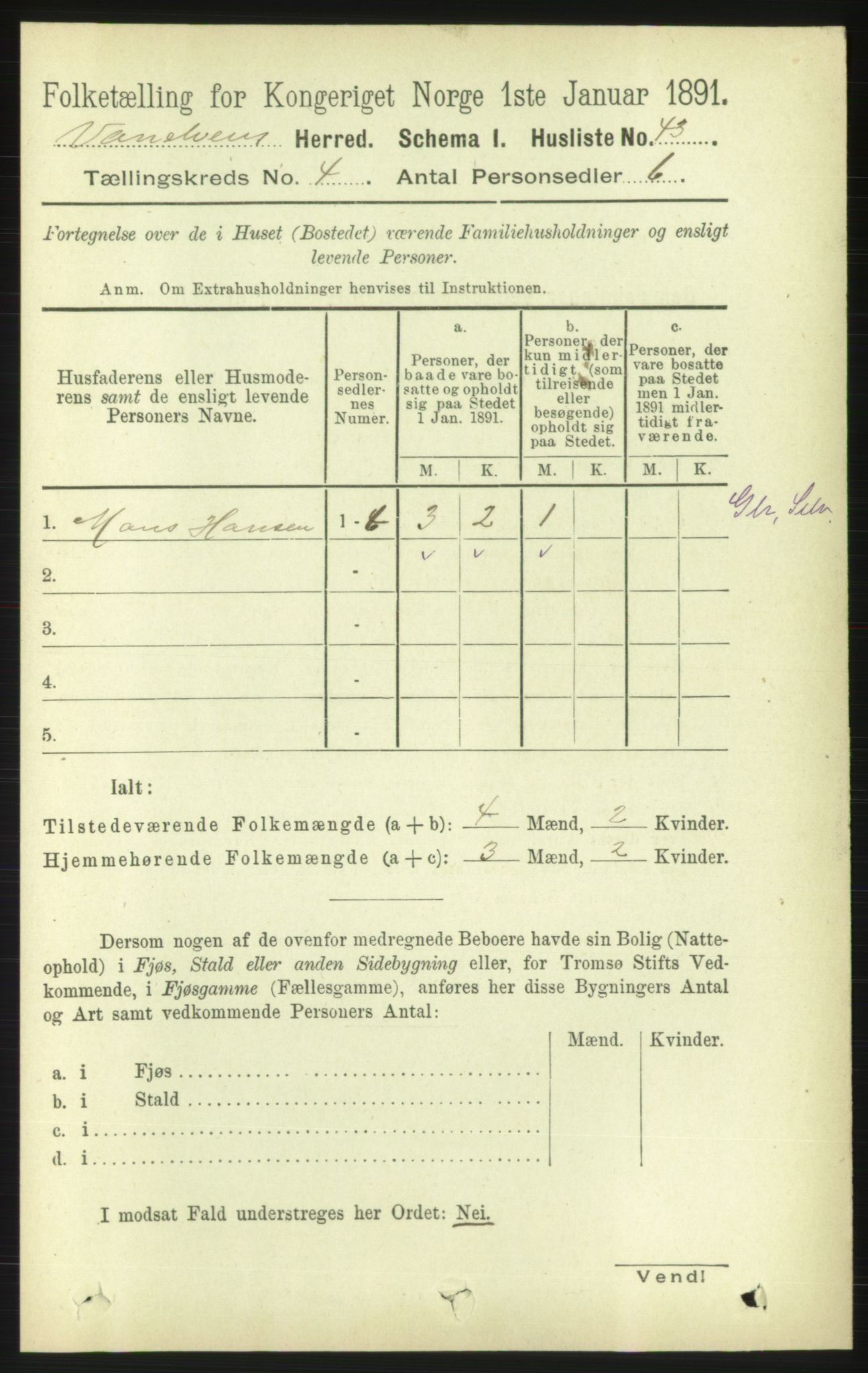 RA, 1891 census for 1511 Vanylven, 1891, p. 1805