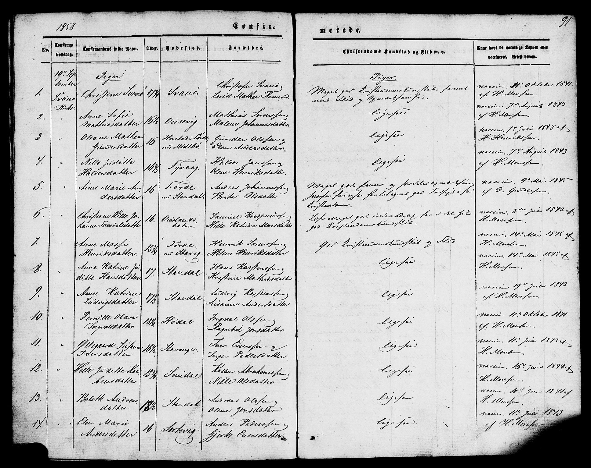 Kinn sokneprestembete, SAB/A-80801/H/Haa/Haaa/L0007: Parish register (official) no. A 7, 1841-1858, p. 91