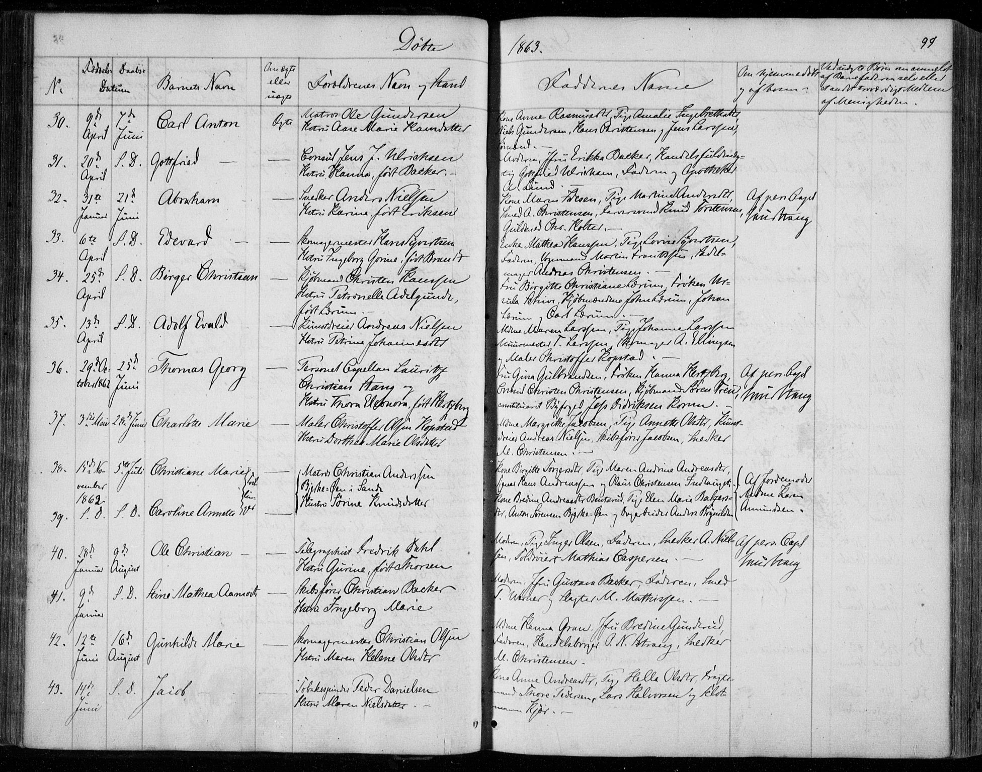 Holmestrand kirkebøker, SAKO/A-346/F/Fa/L0002: Parish register (official) no. 2, 1840-1866, p. 99