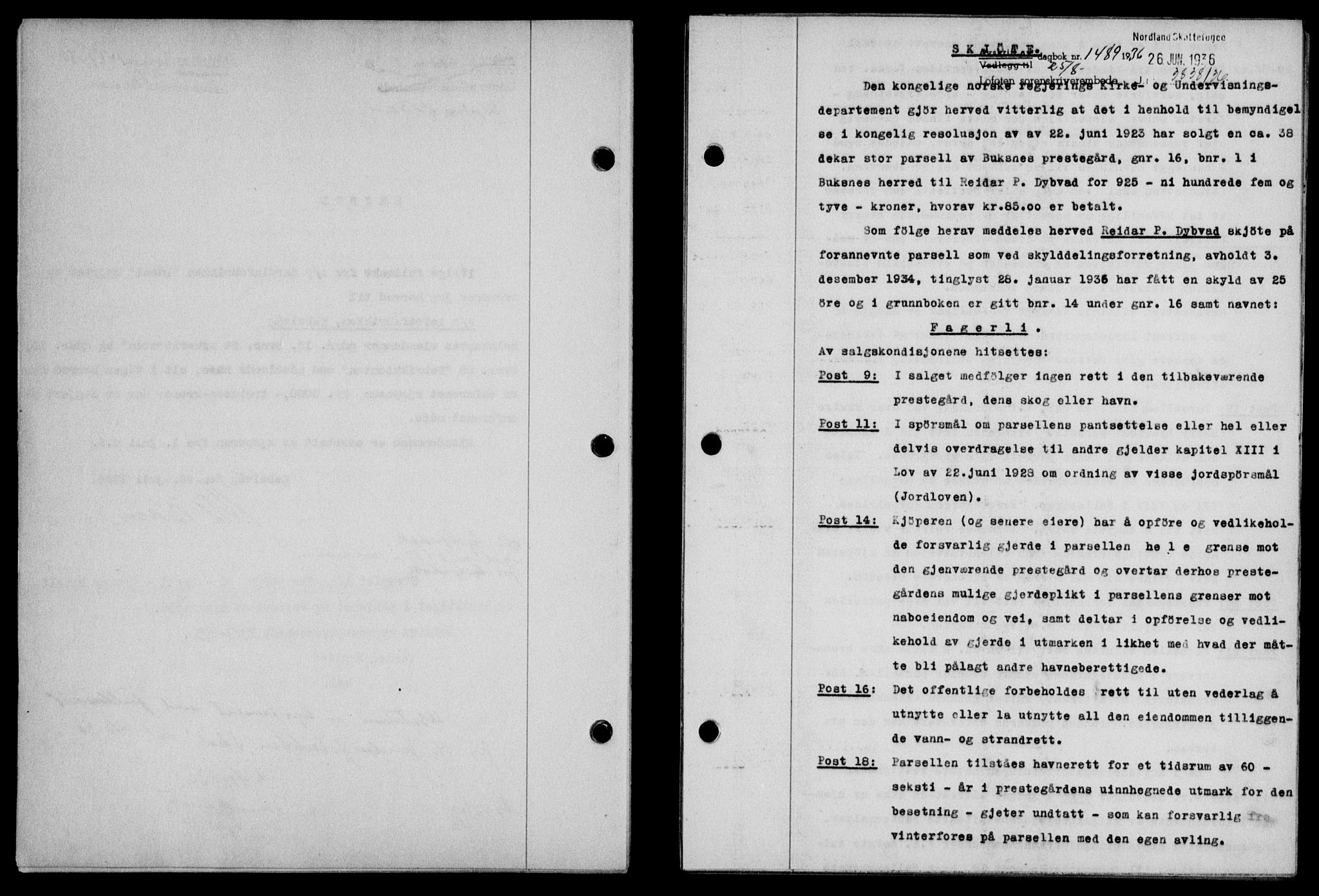 Lofoten sorenskriveri, SAT/A-0017/1/2/2C/L0001a: Mortgage book no. 1a, 1936-1937, Diary no: : 1489/1936