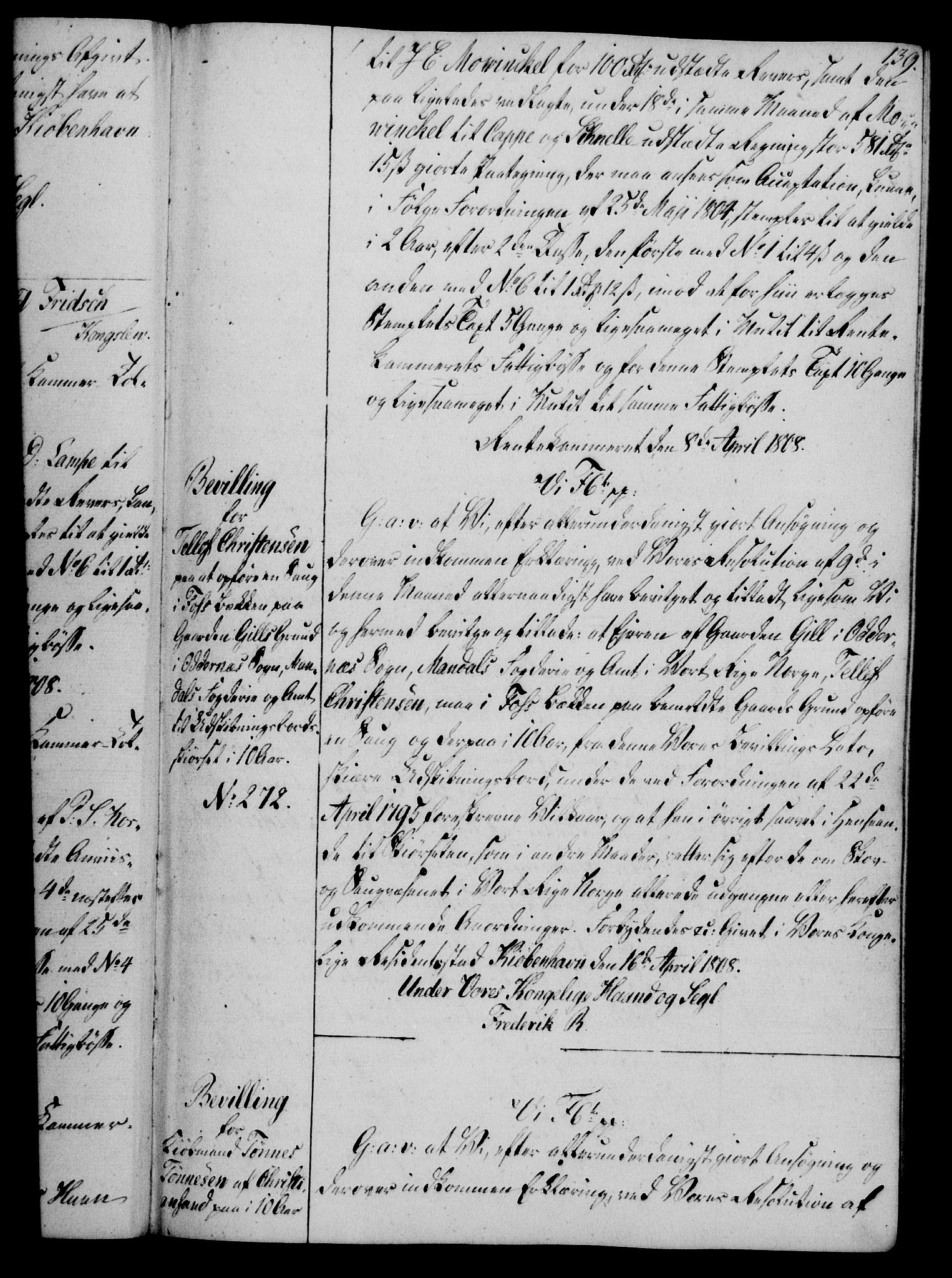 Rentekammeret, Kammerkanselliet, RA/EA-3111/G/Gg/Gga/L0019: Norsk ekspedisjonsprotokoll med register (merket RK 53.19), 1807-1810, p. 139