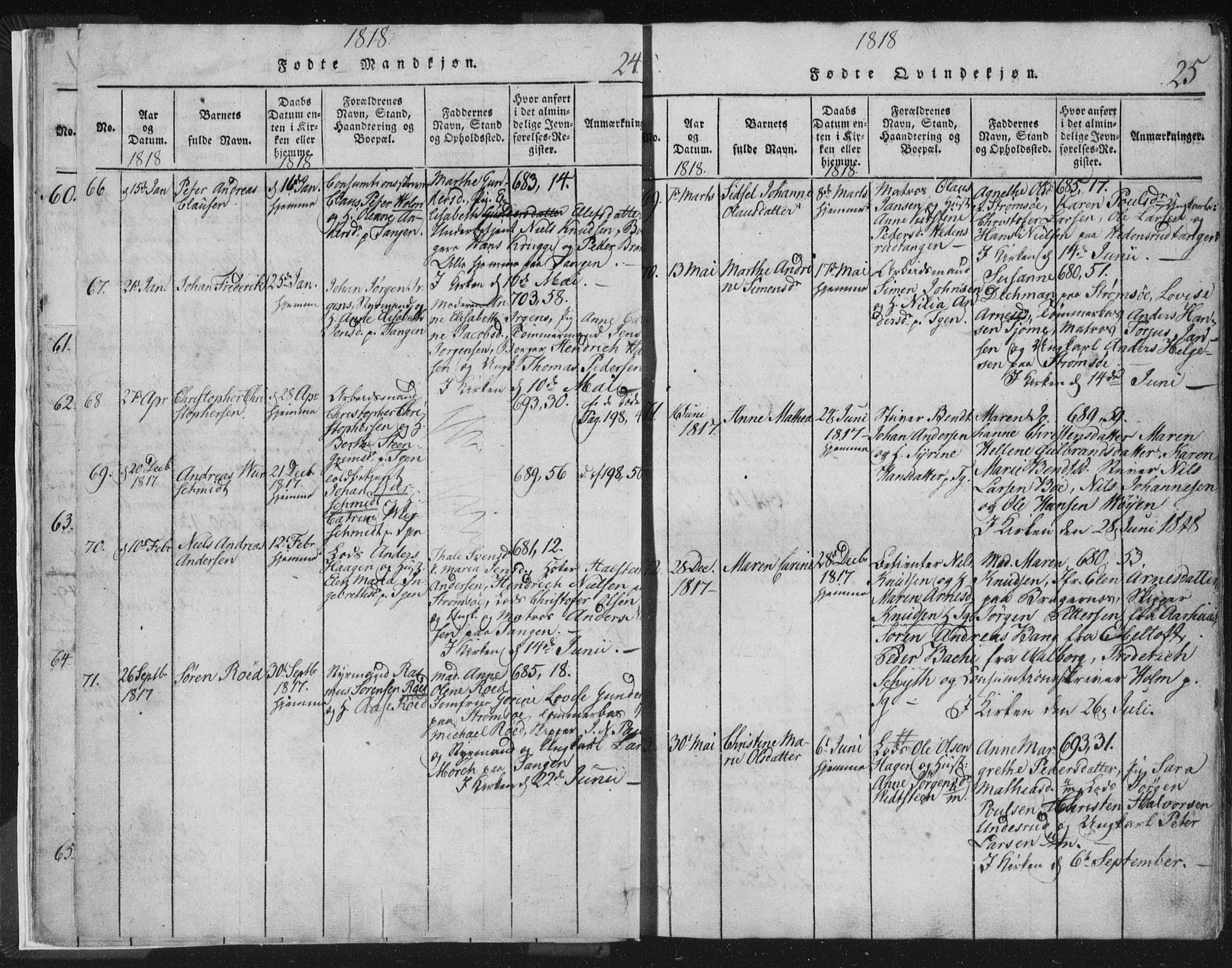 Strømsø kirkebøker, AV/SAKO-A-246/F/Fb/L0004: Parish register (official) no. II 4, 1814-1843, p. 24-25