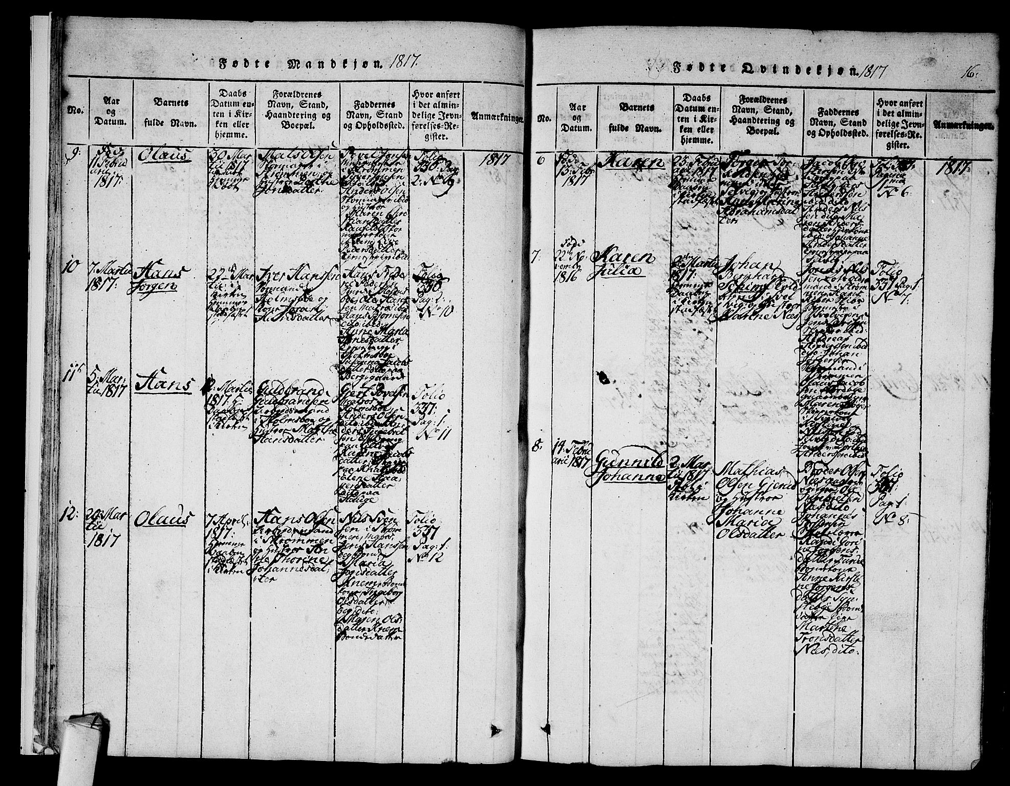 Hurum kirkebøker, SAKO/A-229/F/Fa/L0009: Parish register (official) no. 9, 1816-1826, p. 16