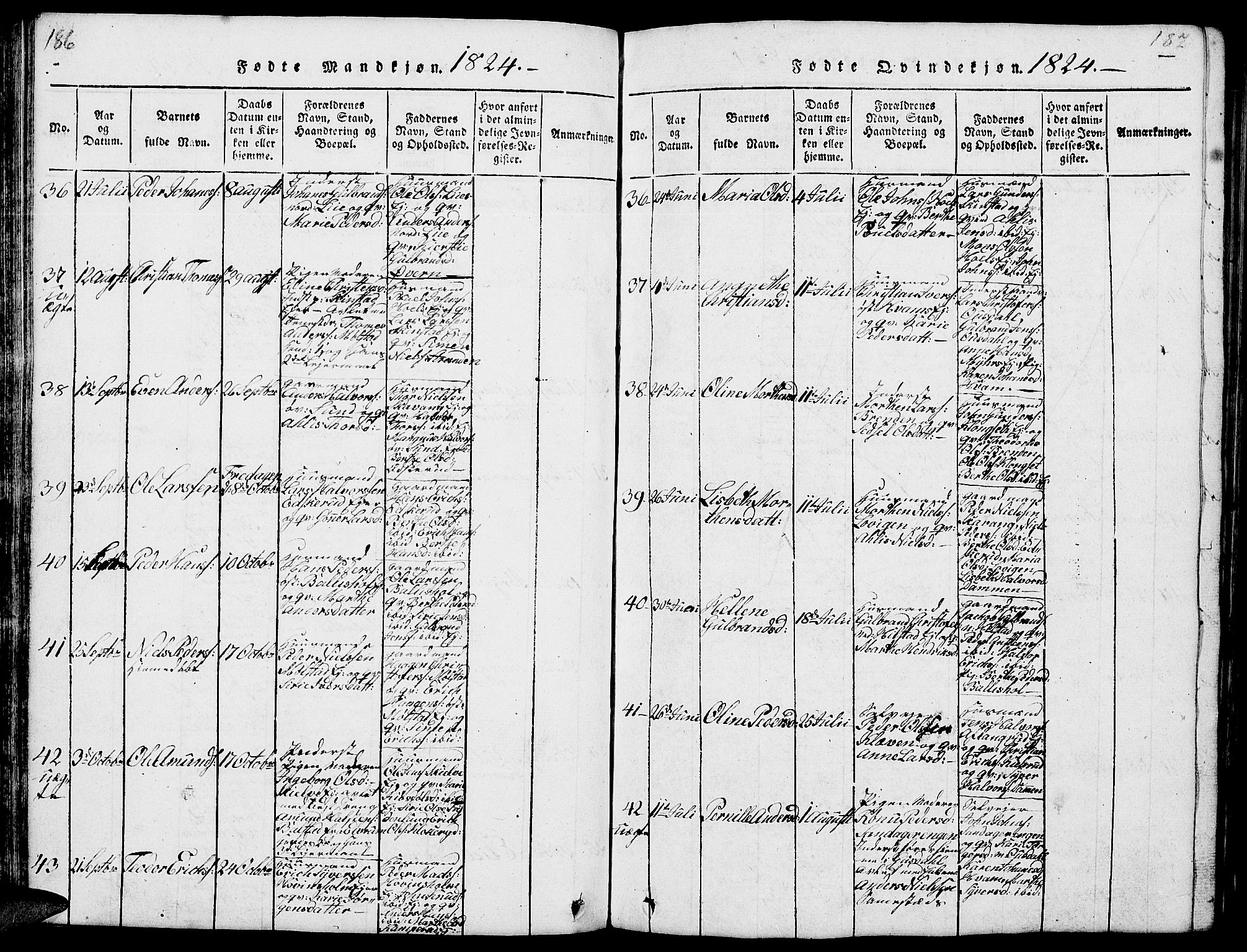 Nes prestekontor, Hedmark, AV/SAH-PREST-020/L/La/L0003: Parish register (copy) no. 3, 1814-1831, p. 186-187