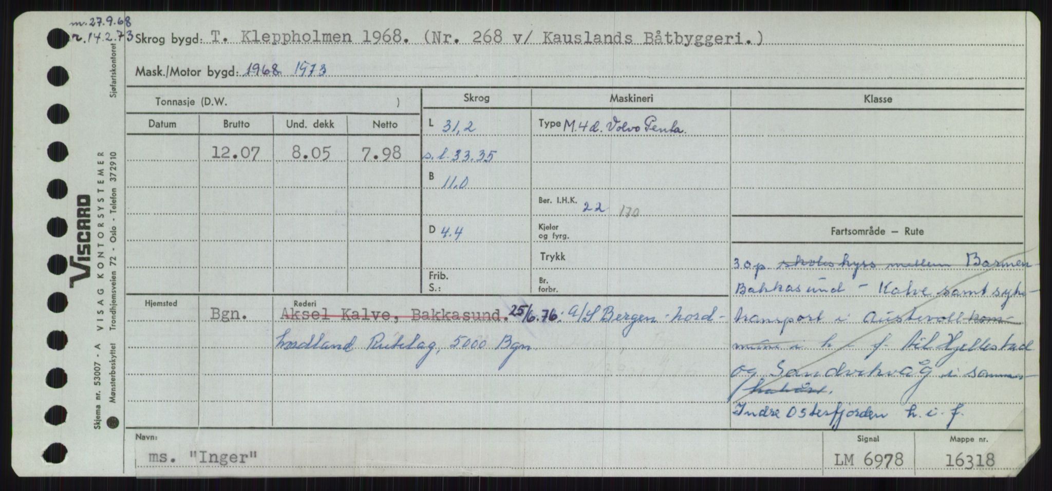 Sjøfartsdirektoratet med forløpere, Skipsmålingen, AV/RA-S-1627/H/Ha/L0003/0001: Fartøy, Hilm-Mar / Fartøy, Hilm-Kol, p. 321