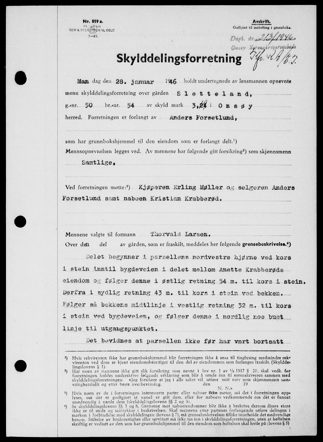 Onsøy sorenskriveri, SAO/A-10474/G/Ga/Gab/L0015: Mortgage book no. II A-15, 1945-1946, Diary no: : 213/1946