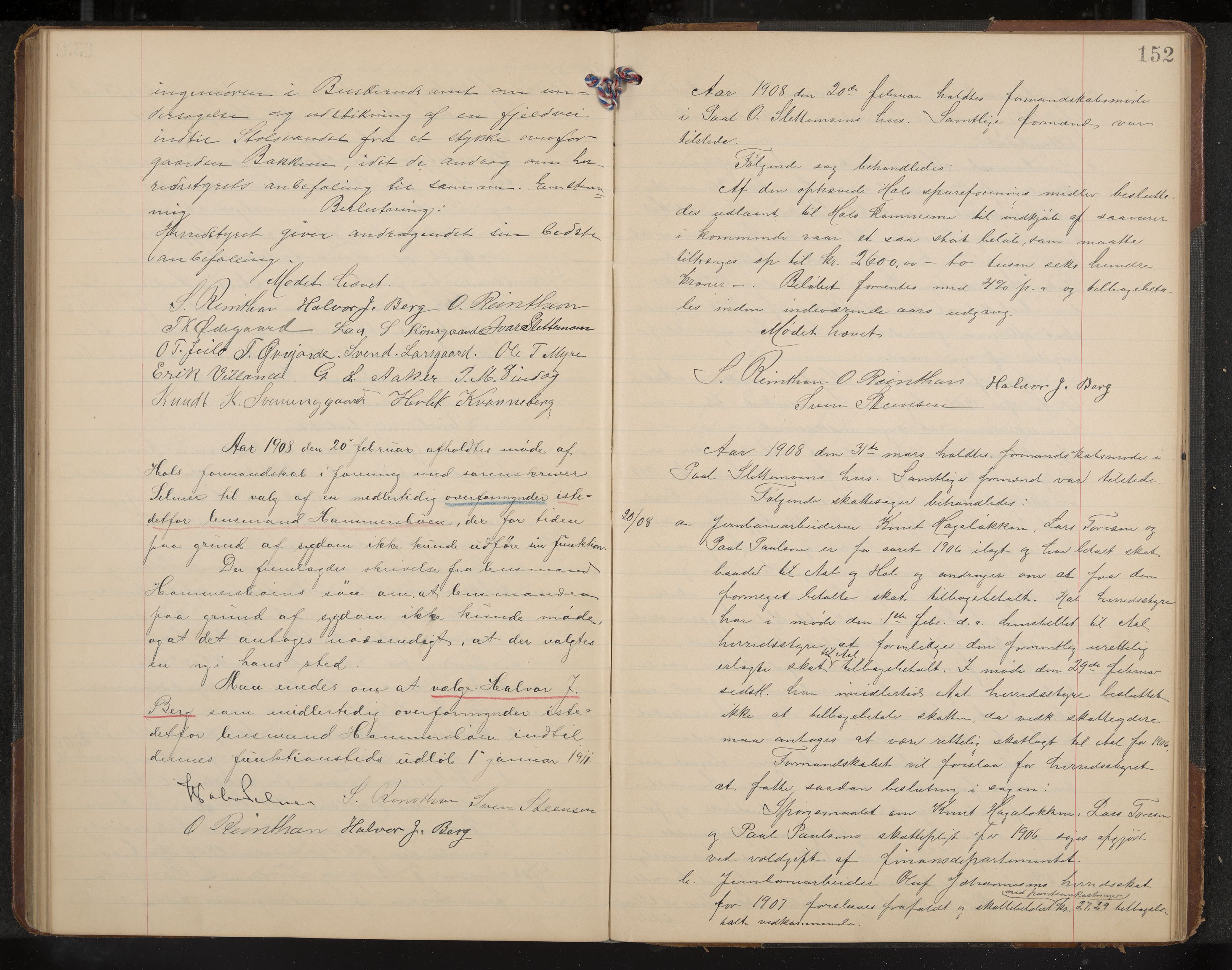 Hol formannskap og sentraladministrasjon, IKAK/0620021-1/A/L0004: Møtebok, 1904-1909, p. 152