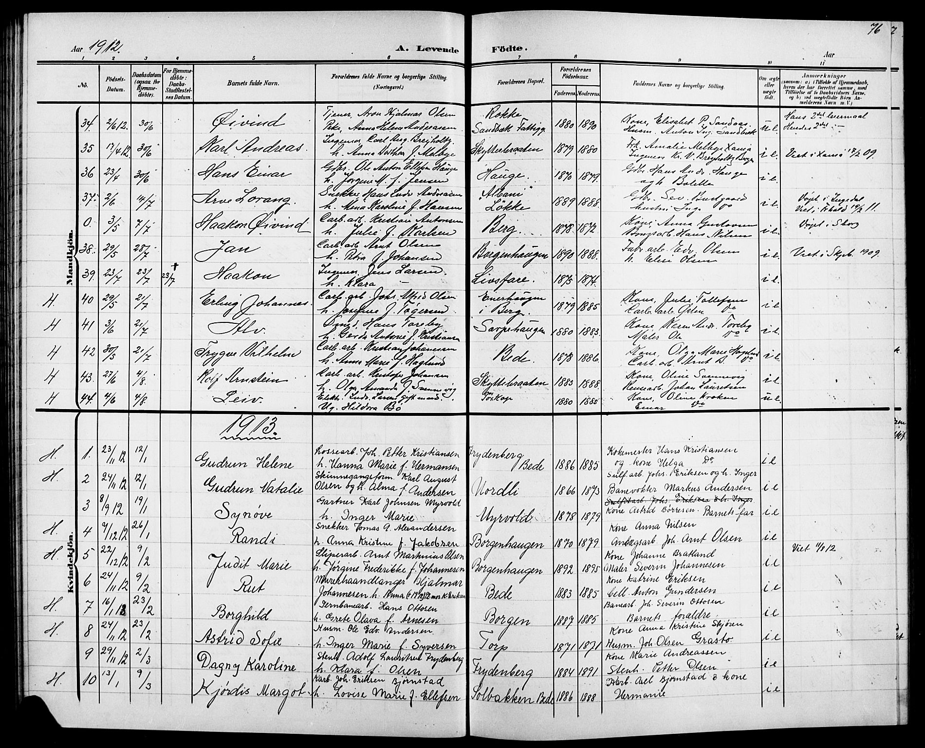 Skjeberg prestekontor Kirkebøker, SAO/A-10923/G/Ga/L0002: Parish register (copy) no. I 2, 1901-1924, p. 76